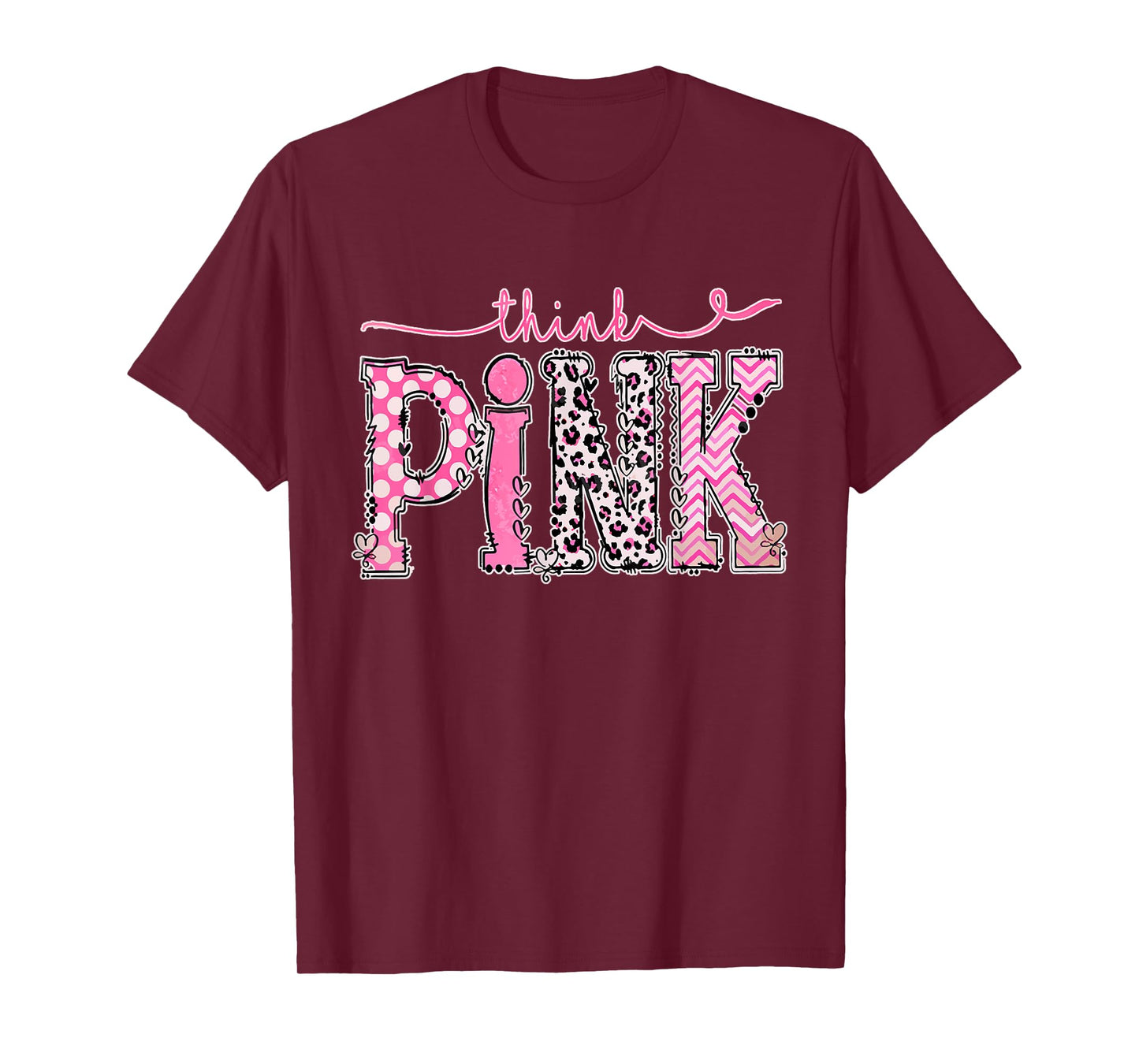 Think Pink Breast Cancer Supporting Awareness Pink Ribbon T-Shirt