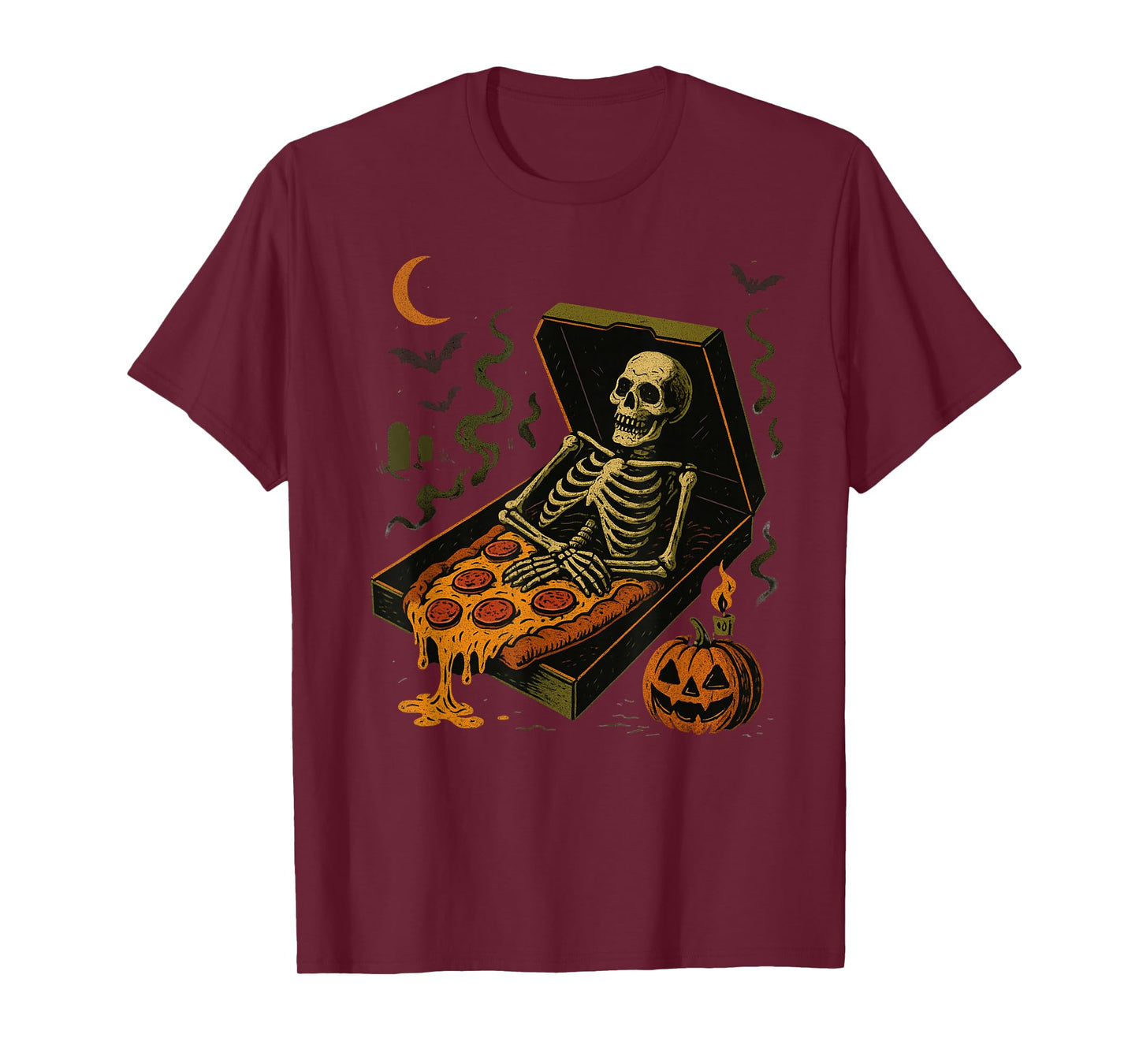 Retro Rest in Pizza Skeleton Pumpkin Patch Apparel T-Shirt