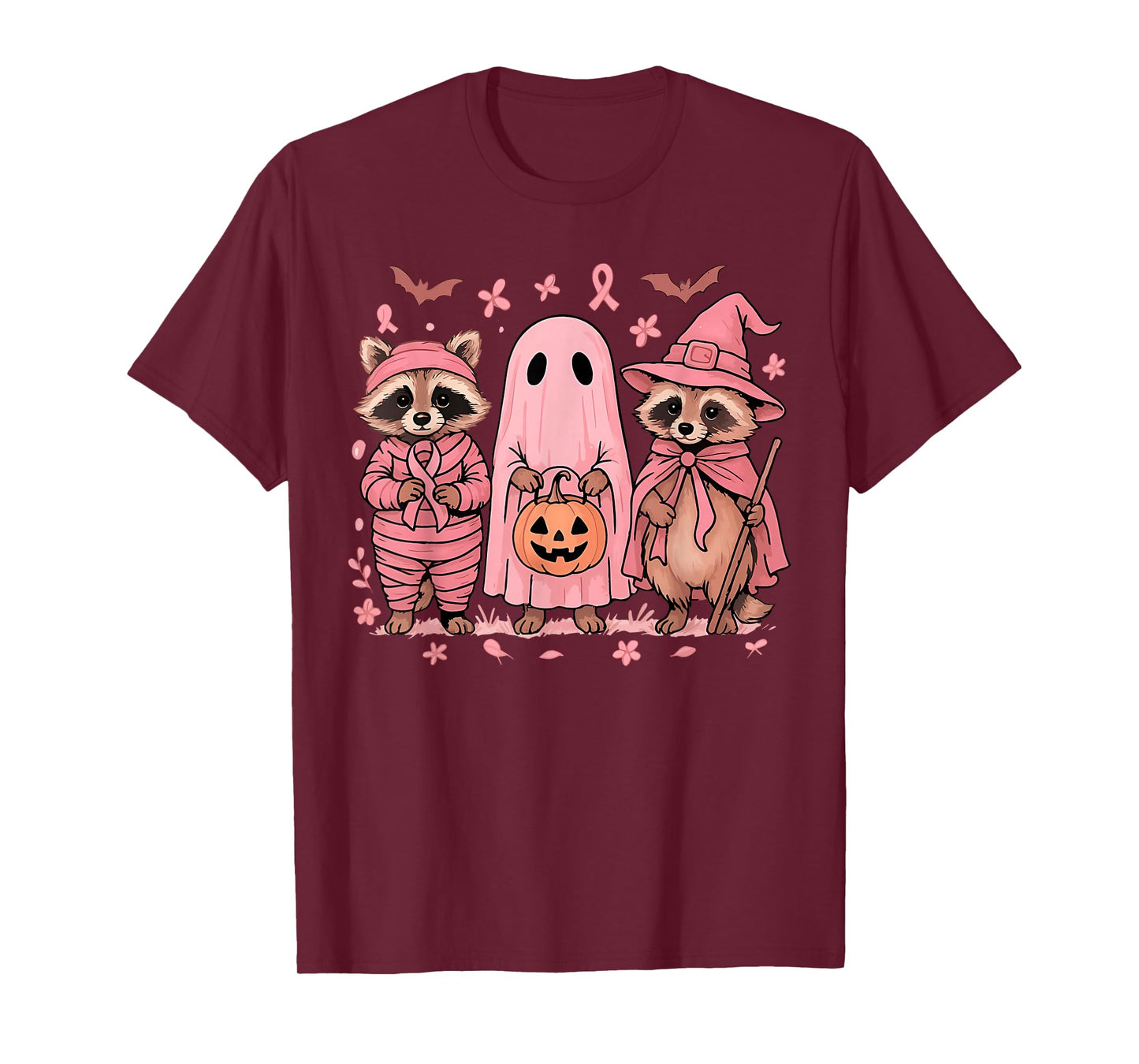 in October We Wear Pink Raccoon Breast Cancer Awareness T-Shirt