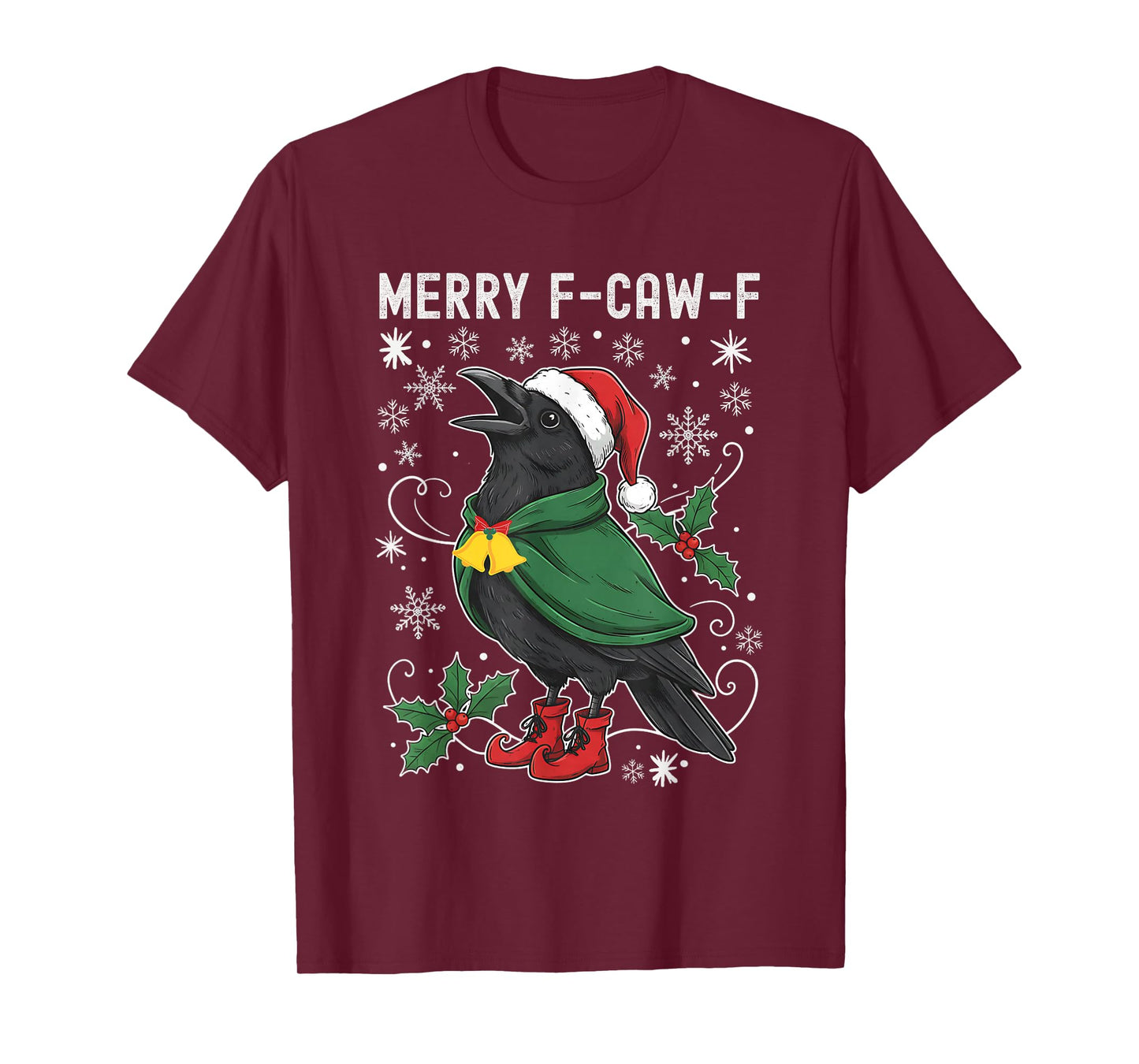 Merry F-Caw-F Holiday Raven Meme Funny Crow Christmas T-Shirt