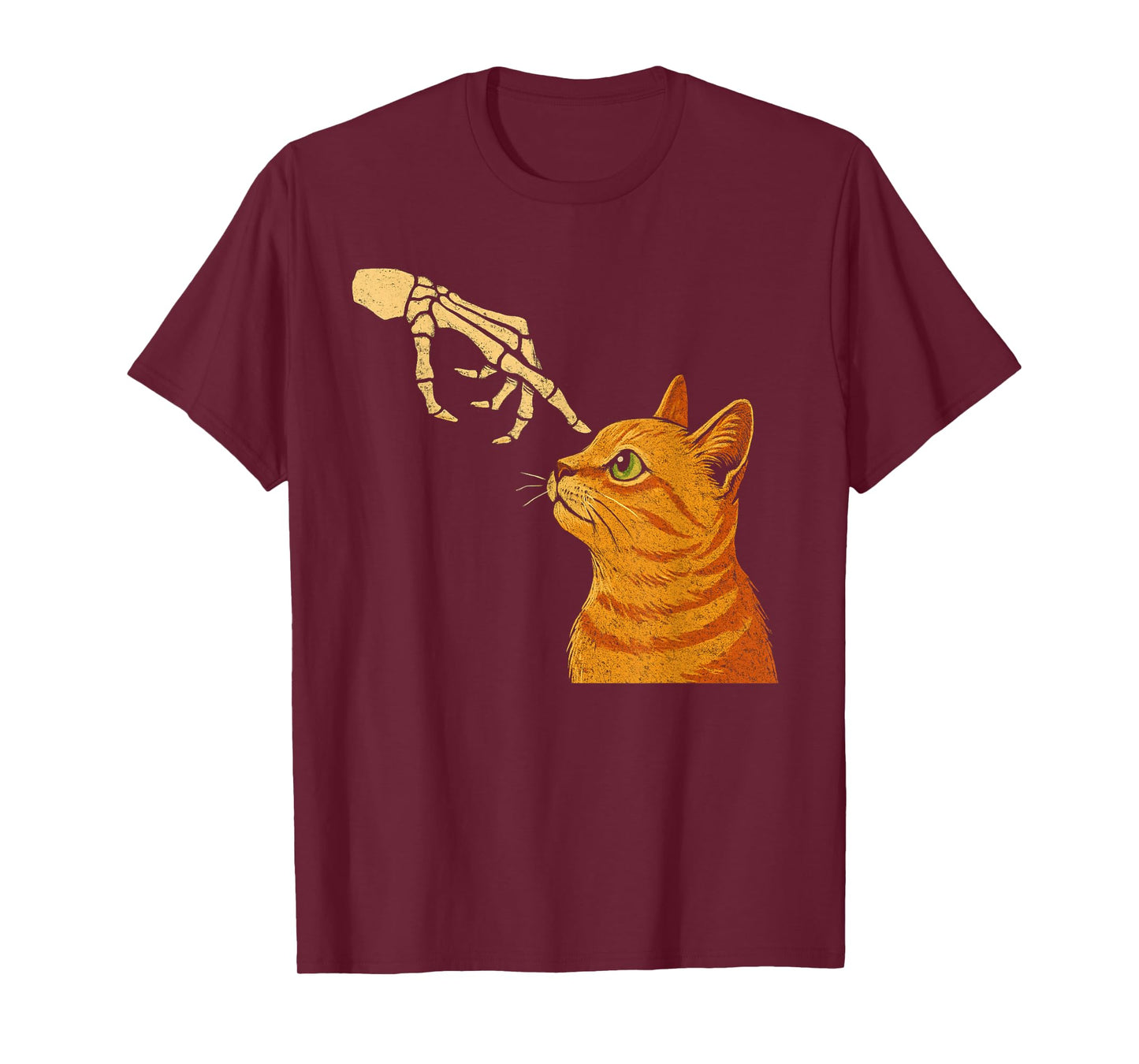 Halloween Orange Cat Skeleton Hand for Women and Men T-Shirt