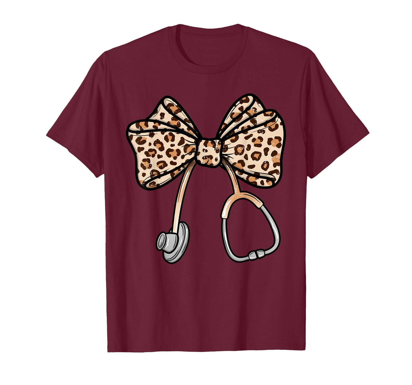 Vintage Leopard Coquette Bow Stethoscope Nursing Assistant T-Shirt