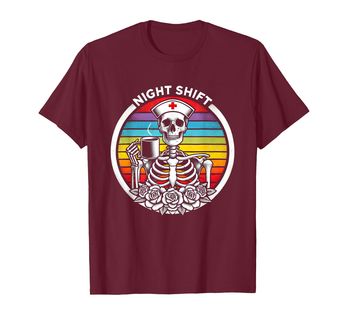 Funny Night Shift Nurse Skeleton Women Halloween RN Nurses T-Shirt