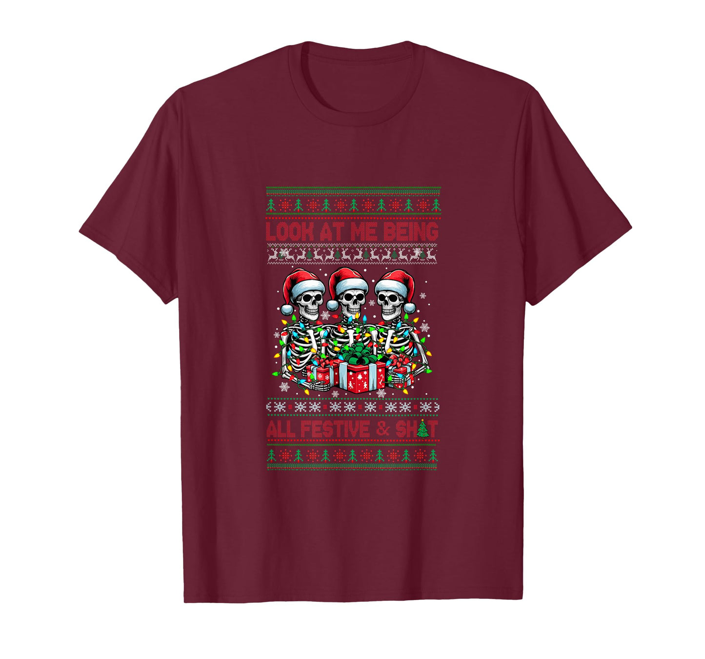 Being All Festive Xmas Sweater Bad Felling Santa Skeletons T-Shirt