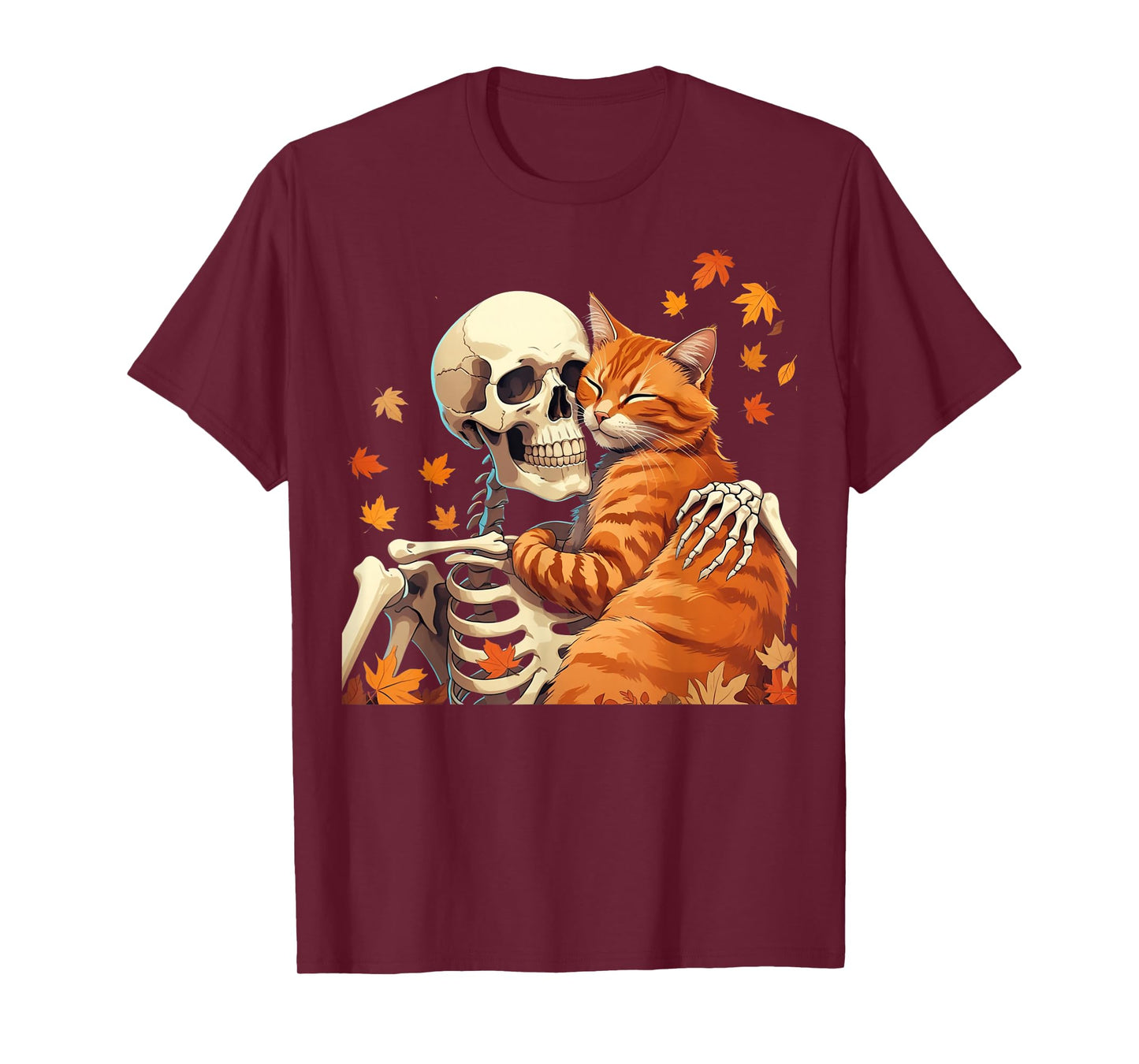 Skeleton Hugging Cat Halloween Cat Lover Cat Mom Dad T-Shirt