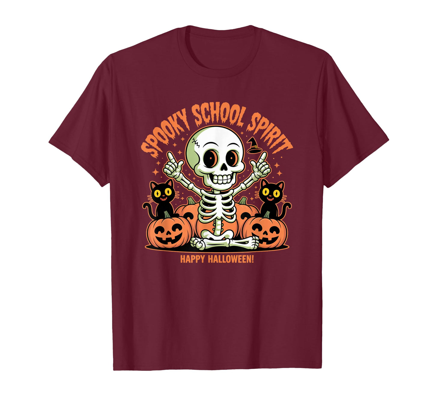 Spooky School Spirit Skeleton Cats Pumpkins for Kids Teacher T-Shirt