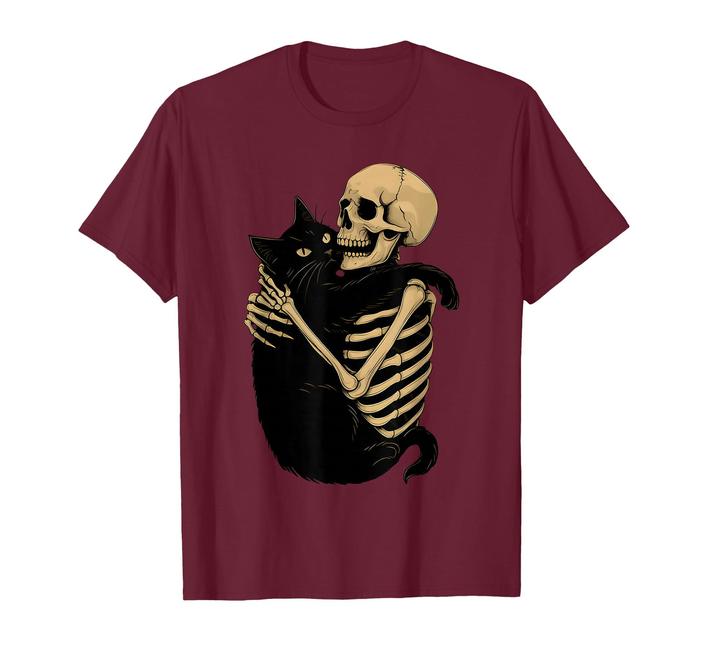 Skeleton Hugging Cat Halloween Black Cat Lover Cat Mom Dad T-Shirt