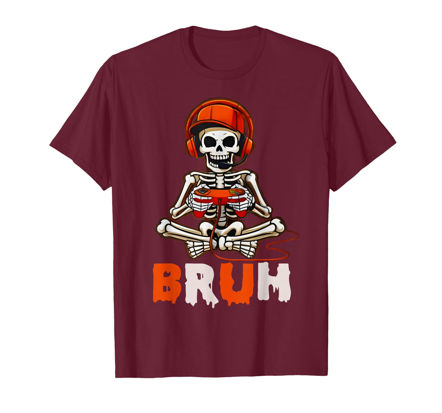 Bruh Halloween Boys Kids Gamer Mens Skeleton Video Gaming T-Shirt