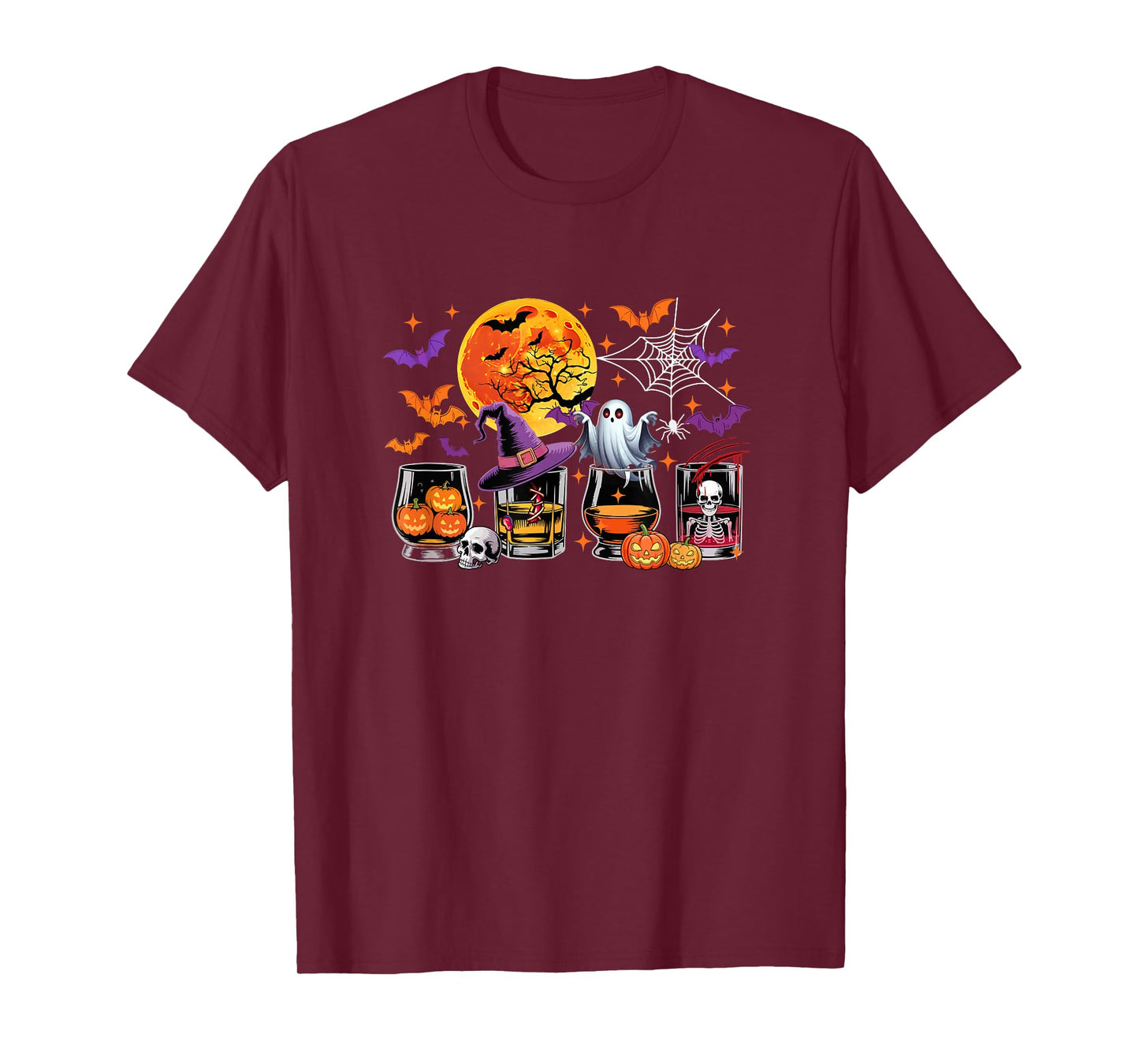 Collection Bourbon Glasses Halloween Witch Boo Skeleton T-Shirt