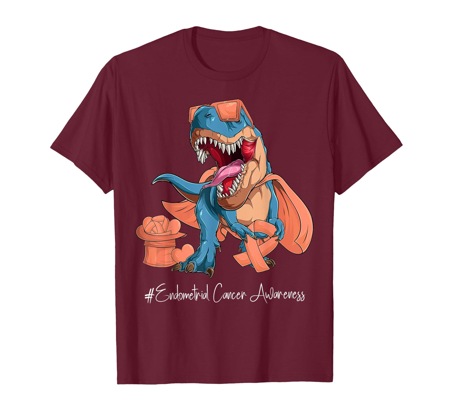 Endometrial Cancer Awareness Month Peach Ribbon Trex T-Shirt