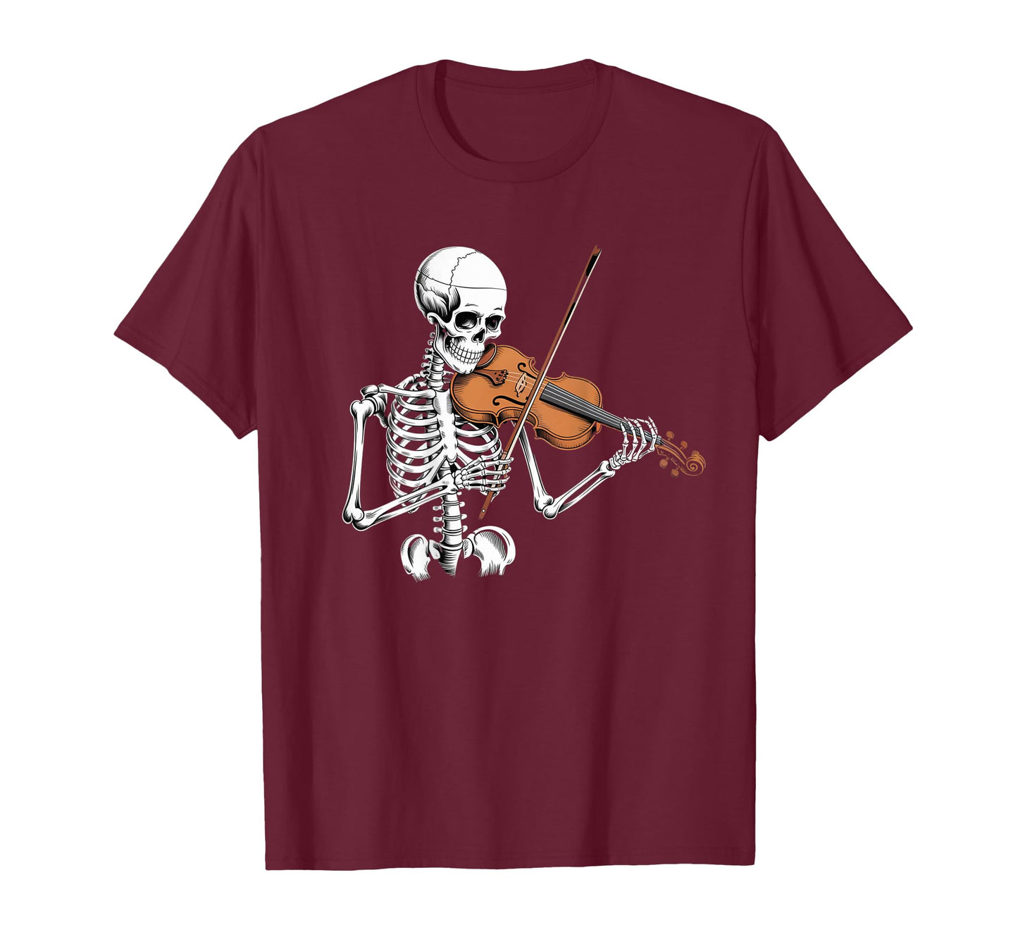 Backprinted Skeleton Playing Violin Music Funny Skeleton T-Shirt