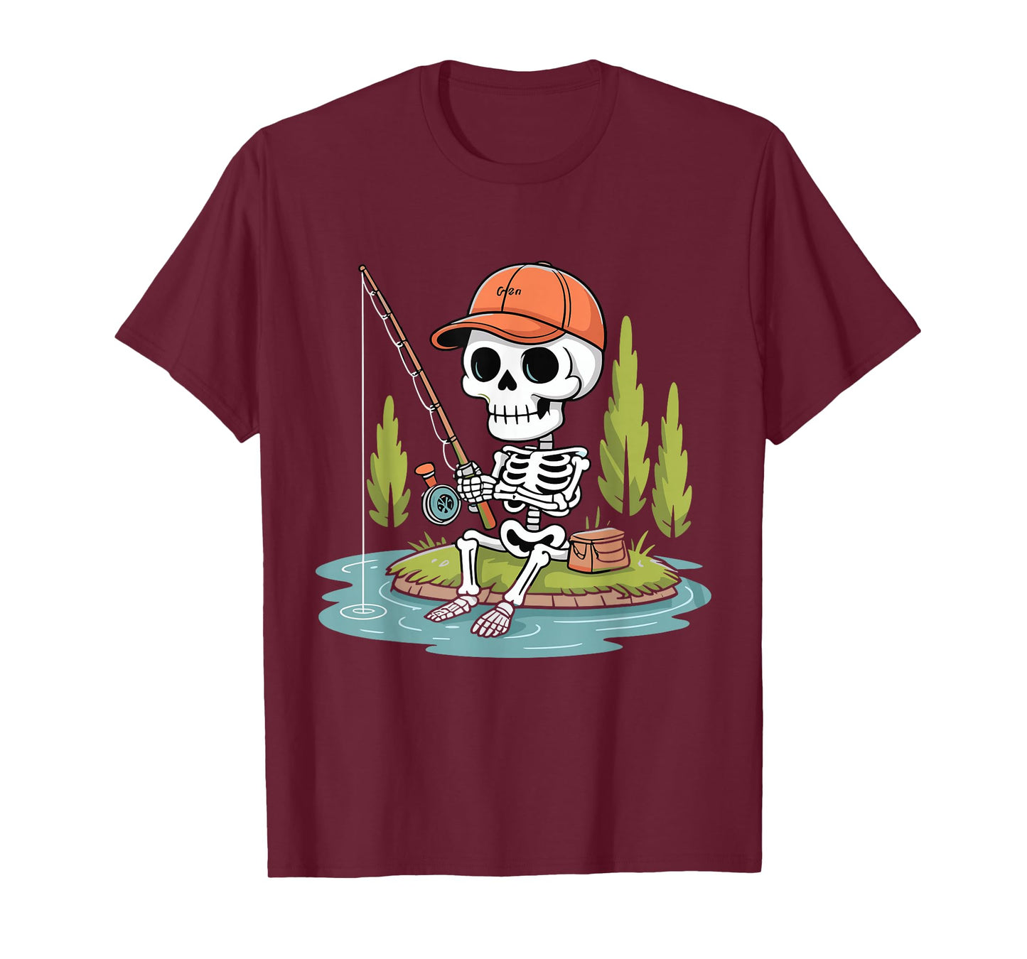 Skeleton Fishing Halloween Costume Funny Fishing Boys Kids T-Shirt