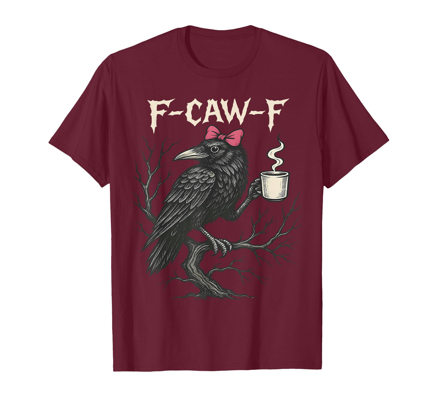 Black Crow F-Caw-F Funny Bird Coquette Bow Halloween T-Shirt