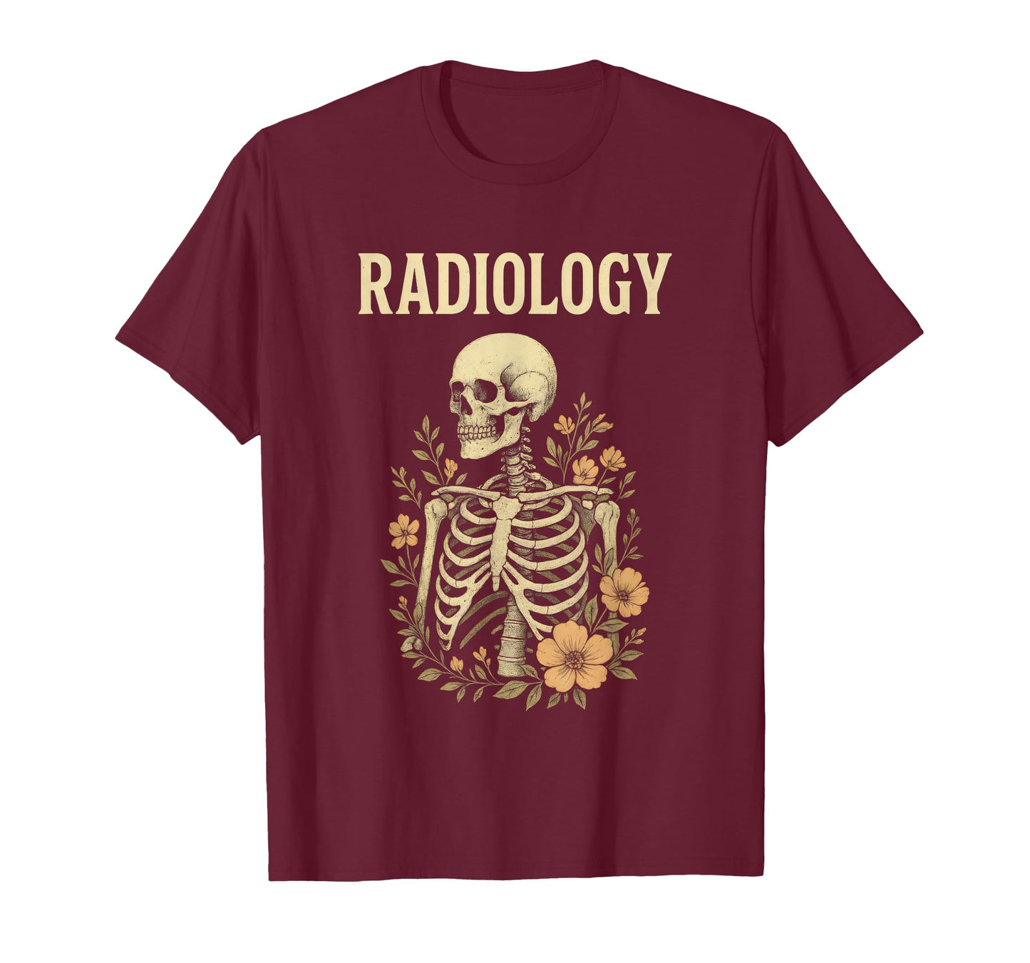 Vintage Floral Skeleton CT Radiology Technologist RAD Tech T-Shirt