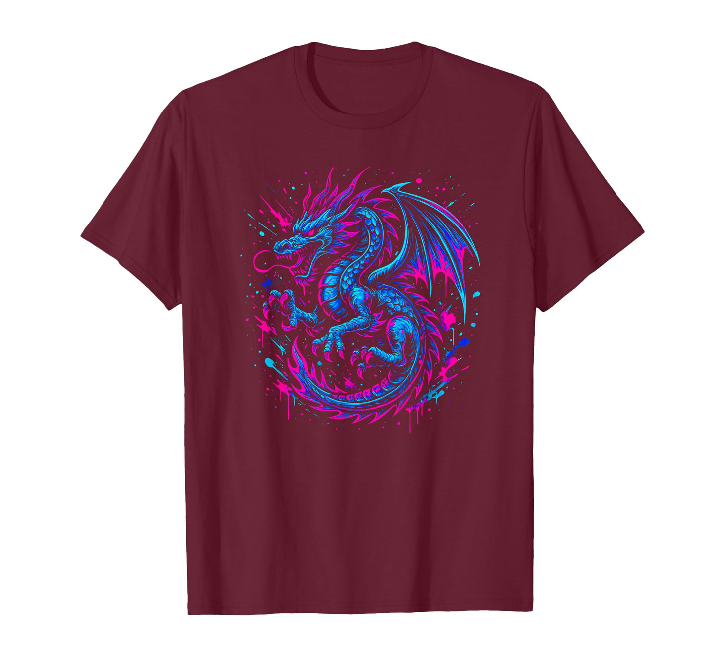Dragon Vaporwave Paint Splatter - Retro 90s Y2K Aesthetic T-Shirt