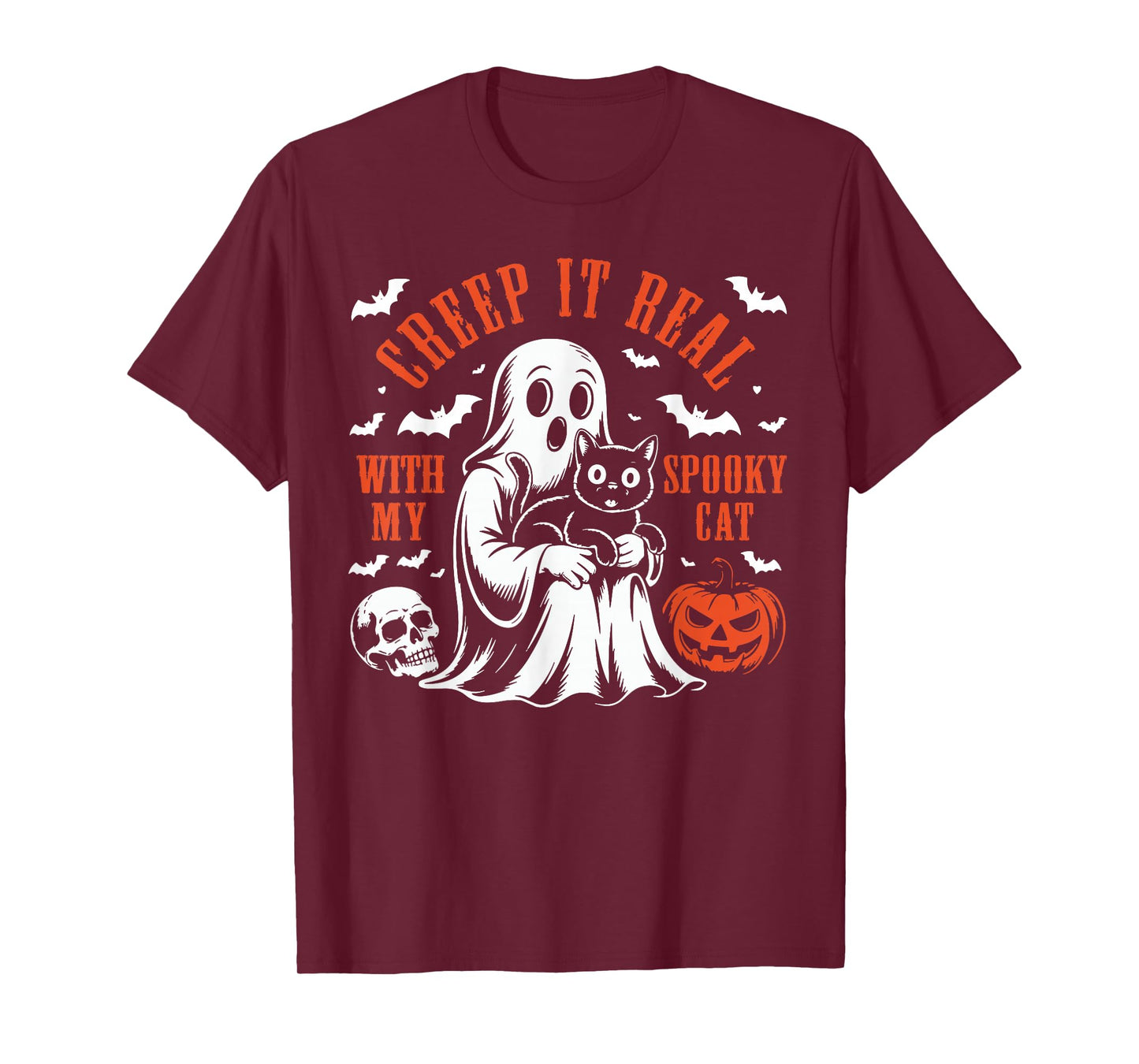 Creep It Real, with My Spooky Cat Halloween Ghost Boo Pet T-Shirt