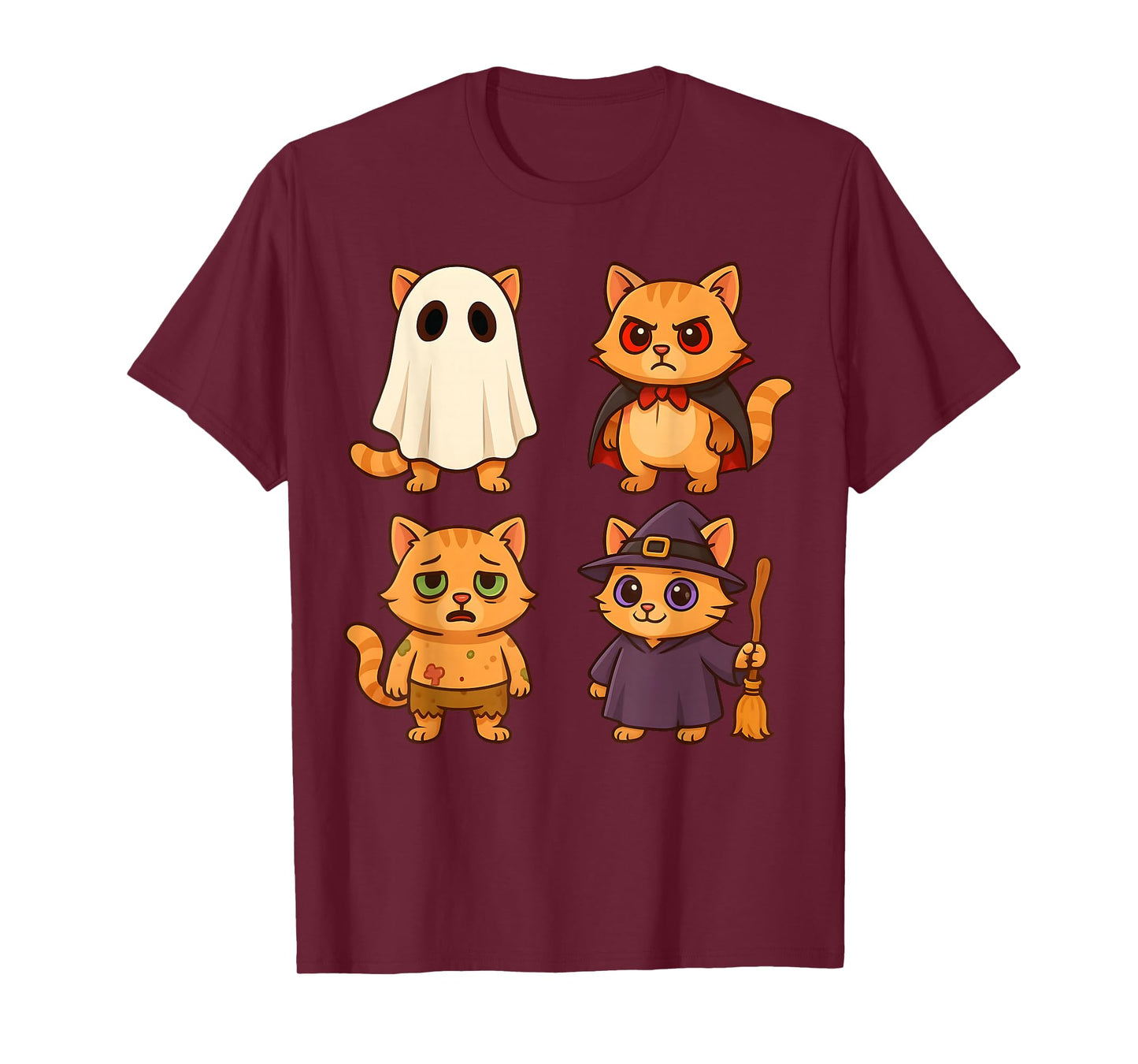 Funny Cat Ghost Witch Zombie Halloween Costume Boys Girls T-Shirt