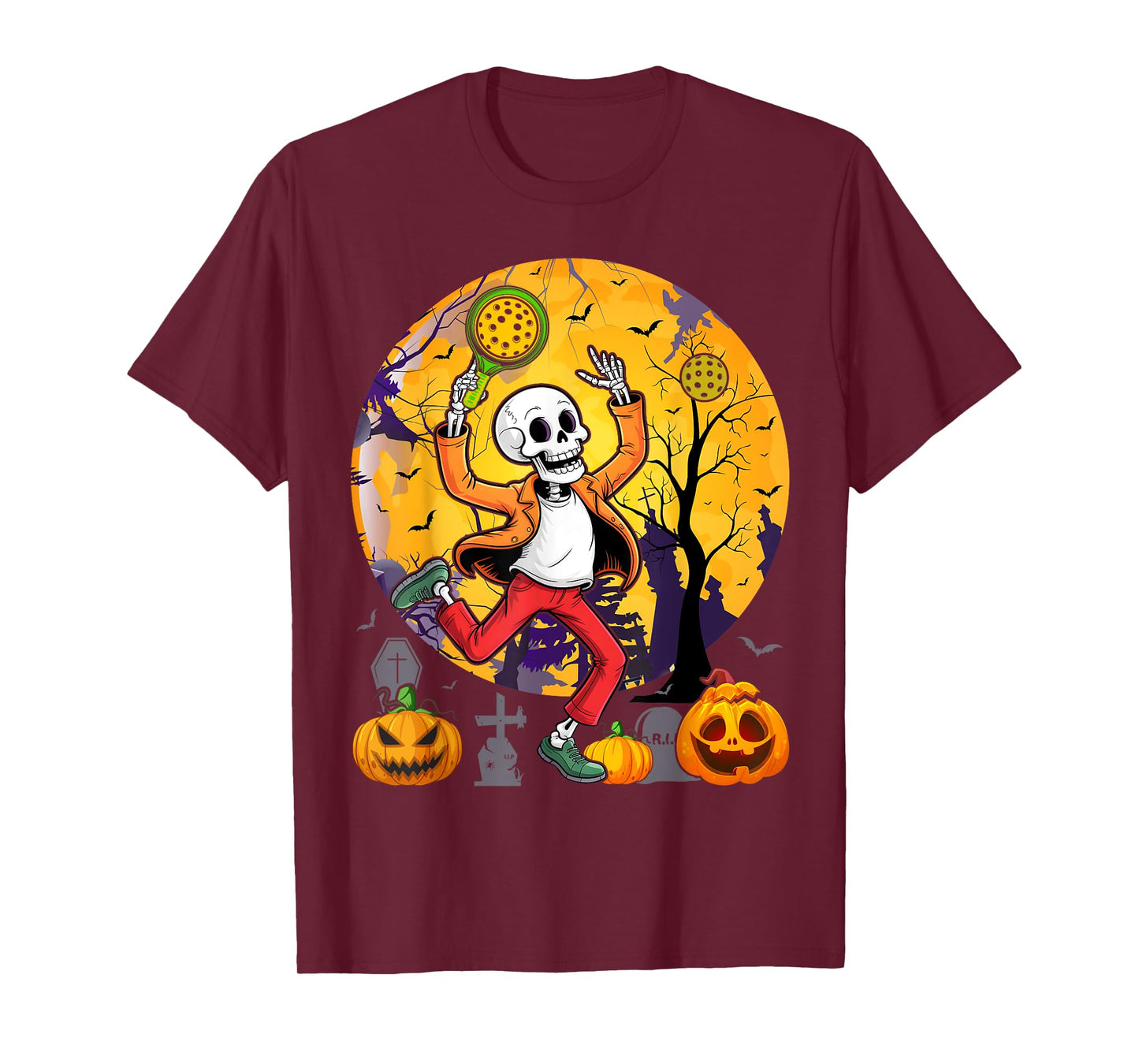 Vintage Skeleton Playing Pickleball Halloween Costume Player T-Shirt