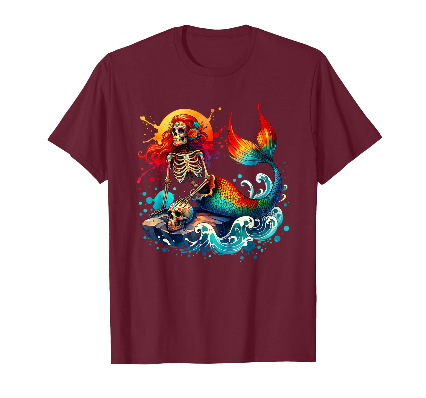 Mermaid Skull Ocean Wave Siren Skeleton Sea T-Shirt