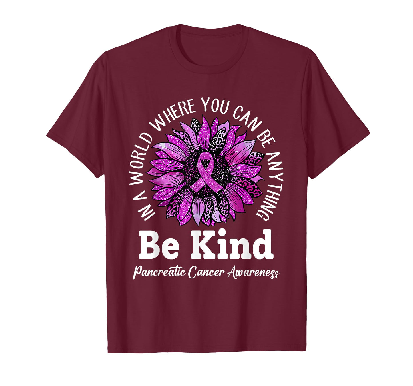 Be Kind Sunflower Ribbon Purple Pancreatic Cancer Awareness T-Shirt