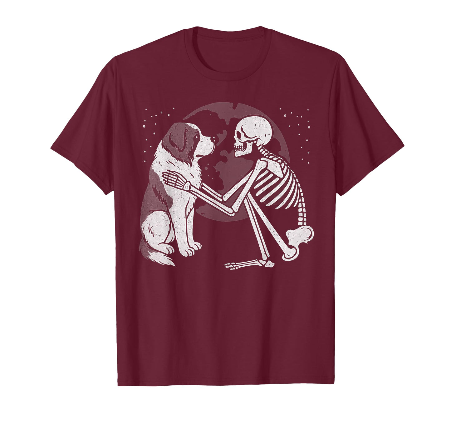 Saint Bernard Skeleton Moon Halloween Dog Lover T-Shirt