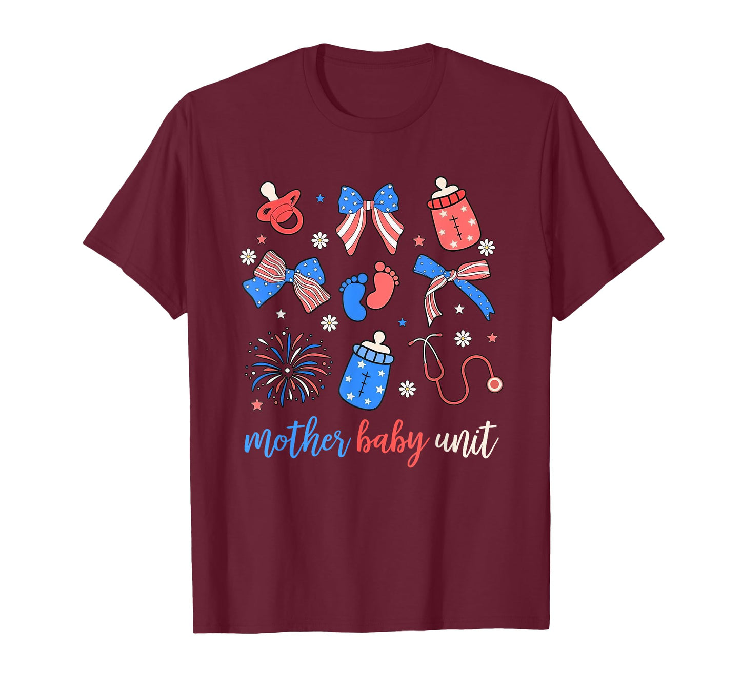 Mother Baby Unit Coquette Bow MBU Nurse Postpartum 4th July T-Shirt