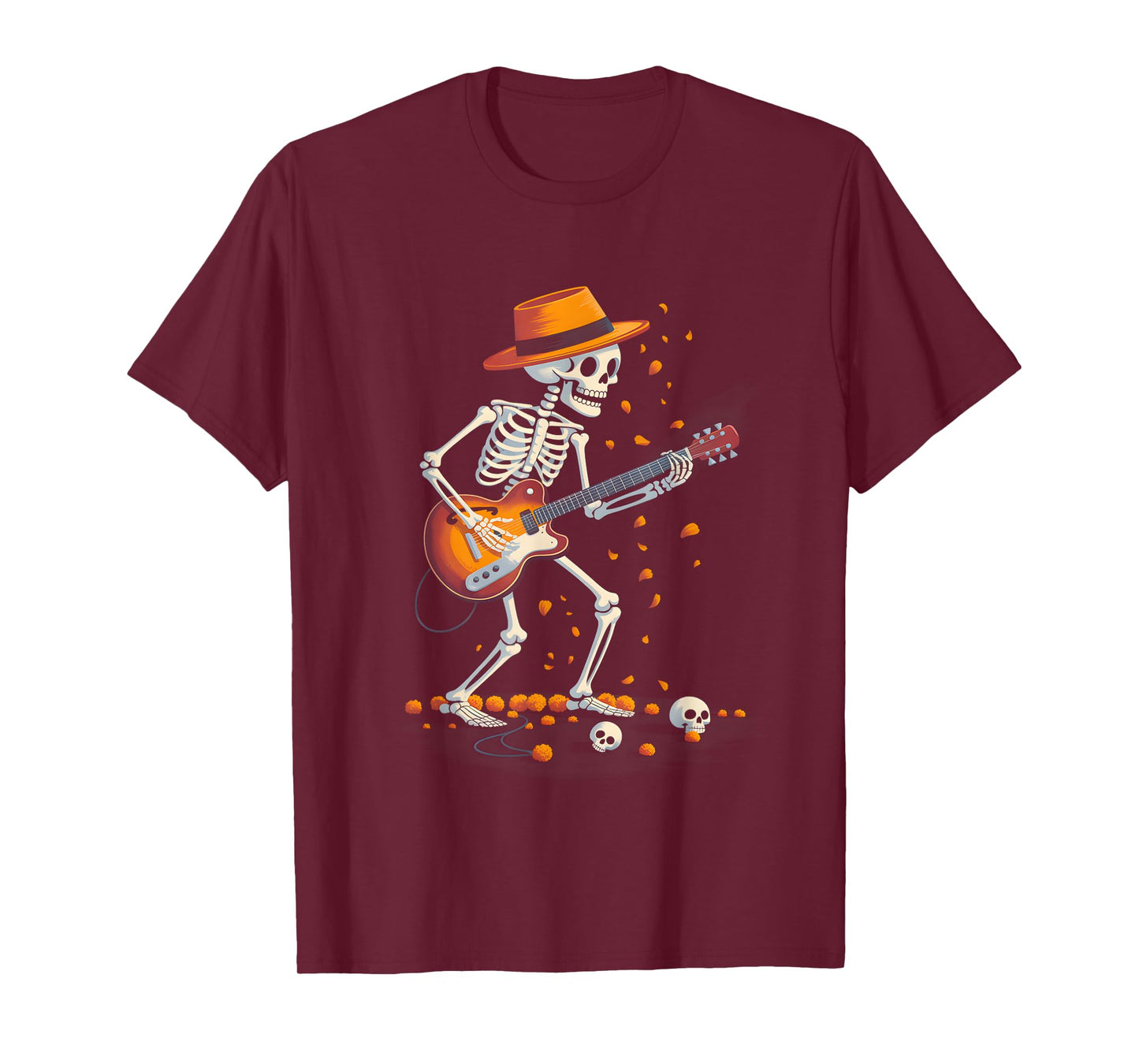 Skeleton Playing Electric Guitar Rock Halloween Boys Men T-Shirt