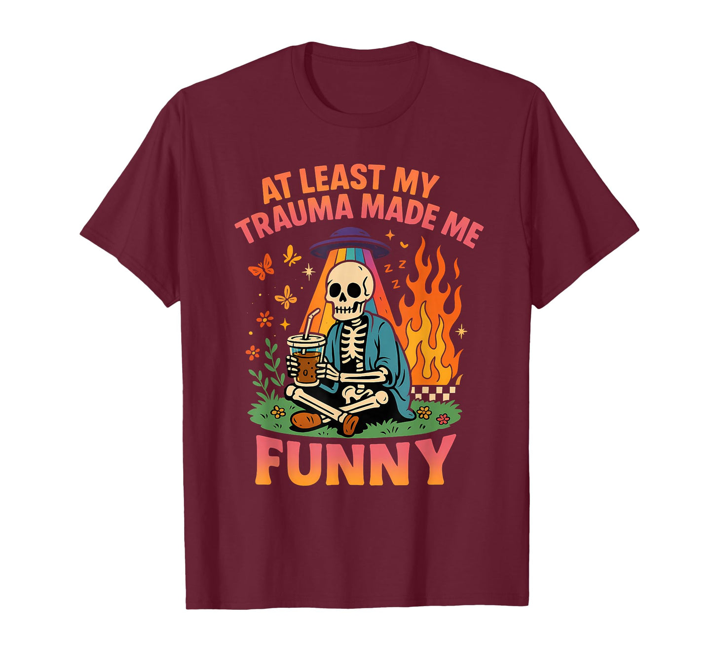 Trauma Made Me Funny Skeleton Coffee Spicy Halloween Gag Men T-Shirt