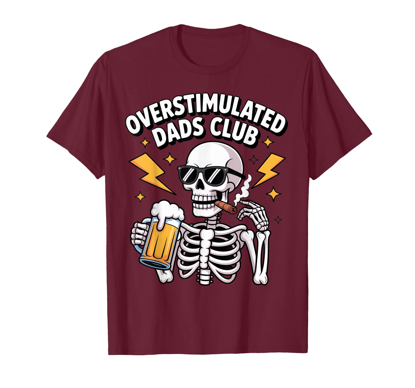 Overstimulated Dads Club Funny Groovy Skeleton Beer Design T-Shirt