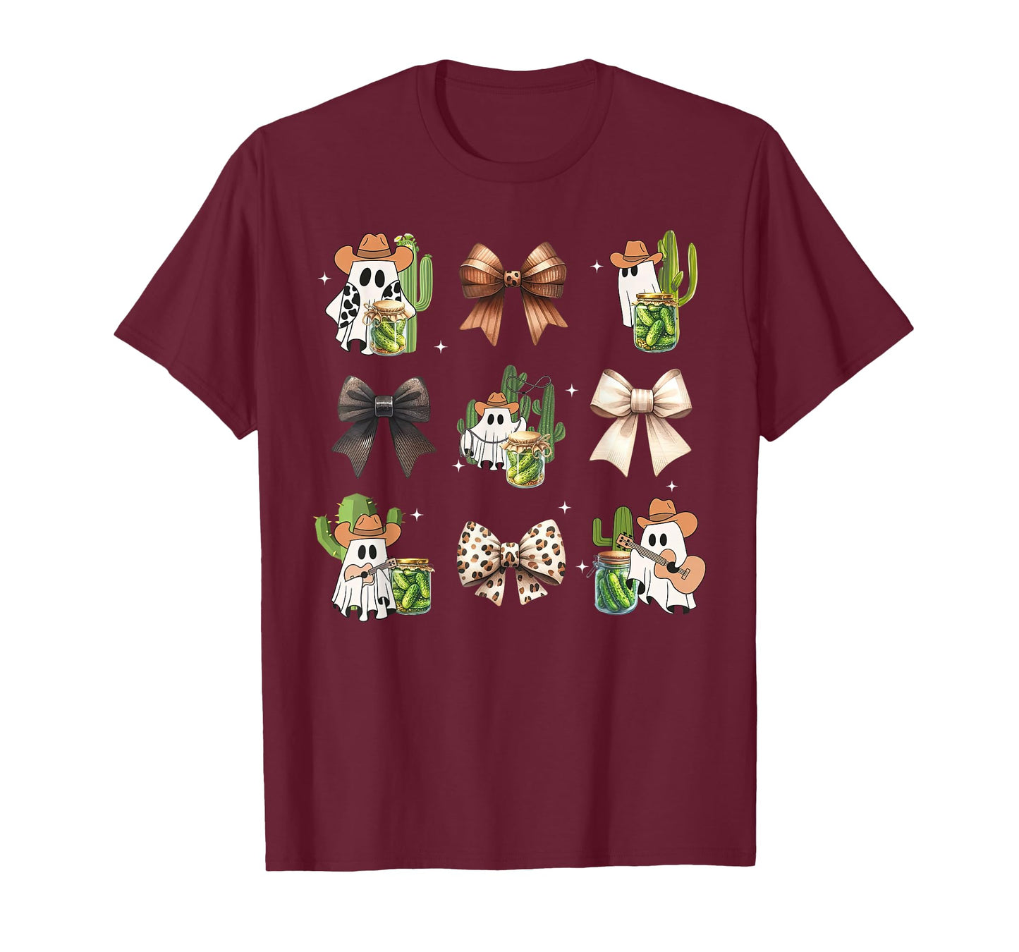 Cowboy Ghost Coquette Bow Pickle Garden Western Halloween T-Shirt