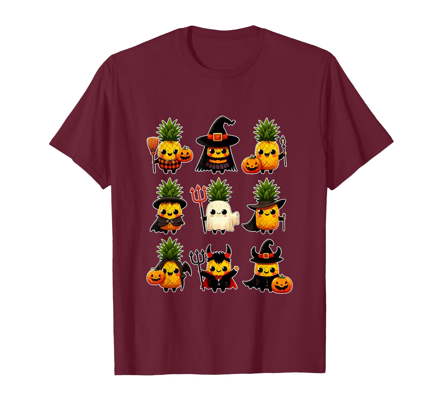 Group Pineapples Cosplay Witch Boo Ghosts Halloween Vegan T-Shirt
