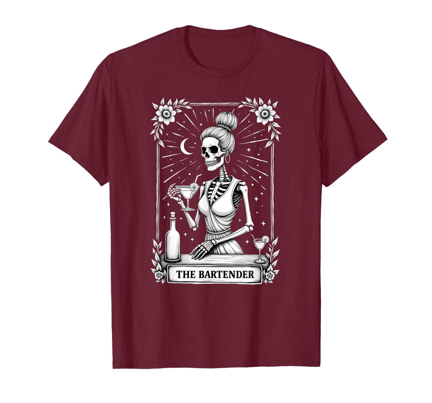Gothic Tarot Card Skeleton Cocktail Bartender T-Shirt