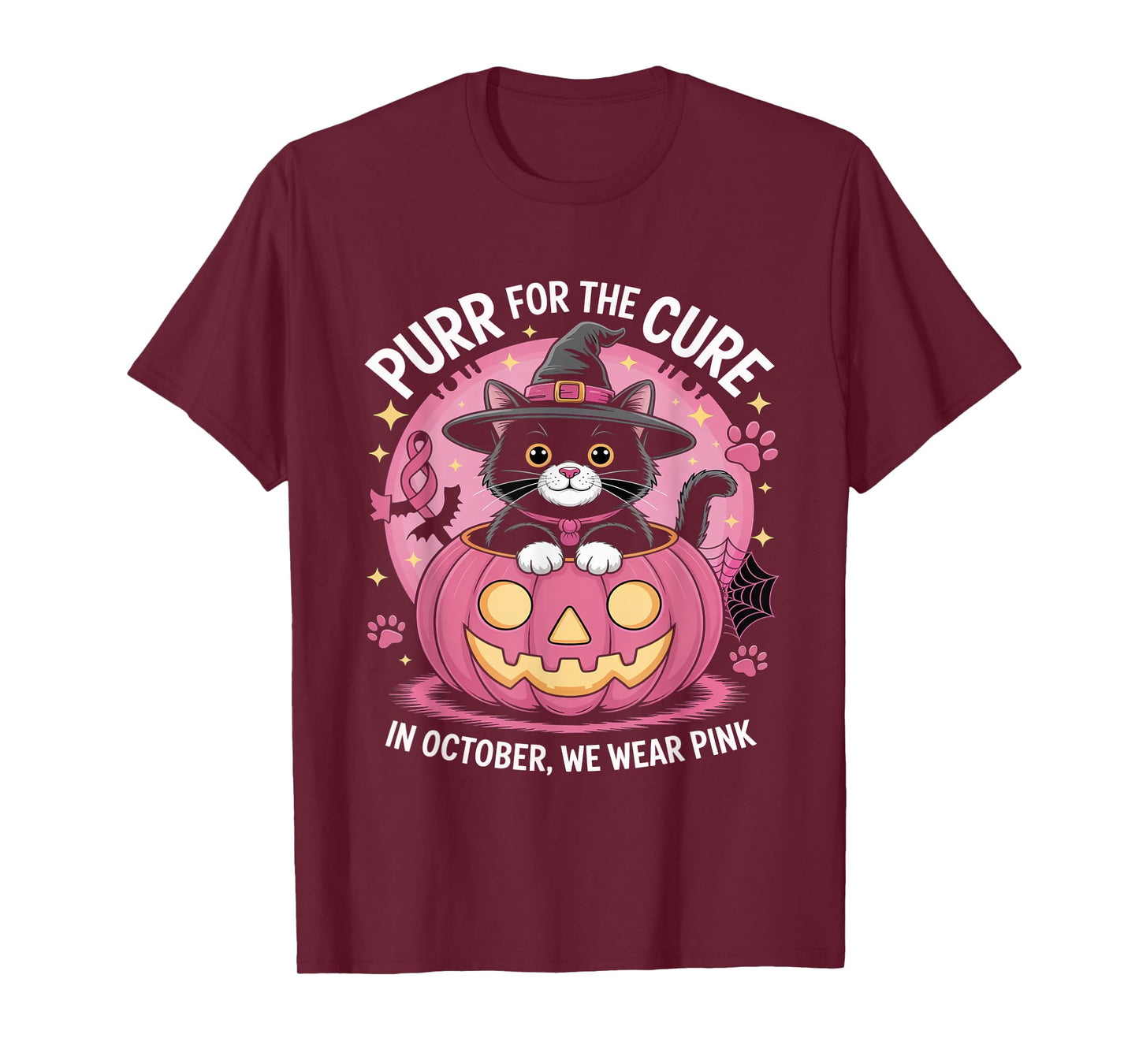 Cute Witch Cat Pink Pumpkin October We Wear Pink T-Shirt