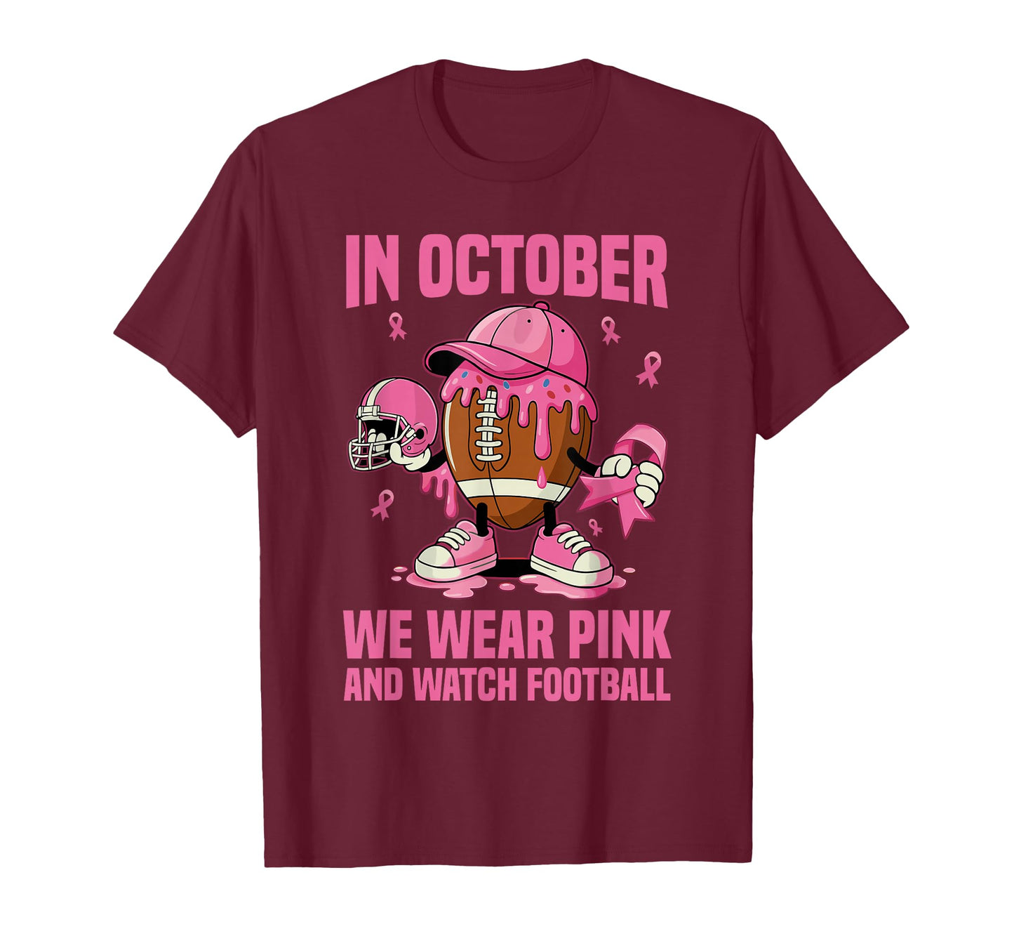 Breast Cancer Awareness Football in October We Wear Pink T-Shirt