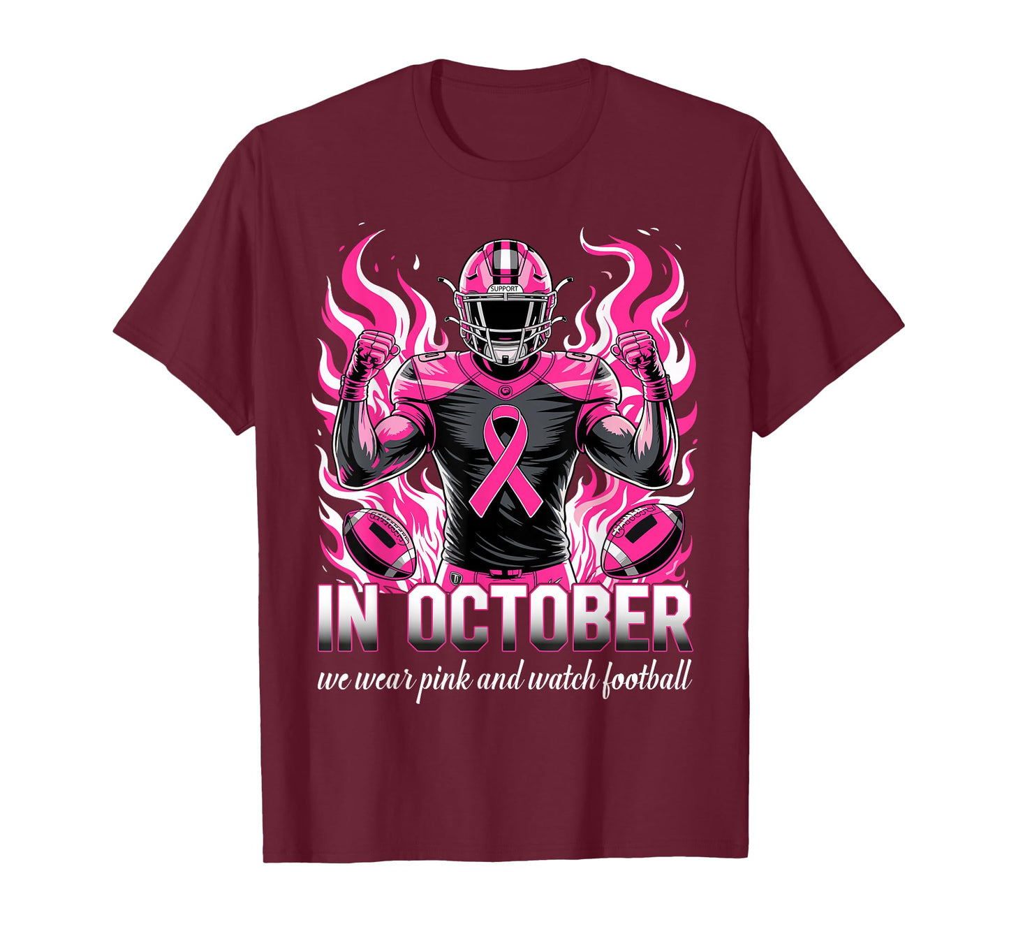 in October We Wear Pink Football Breast Cancer Awareness T-Shirt