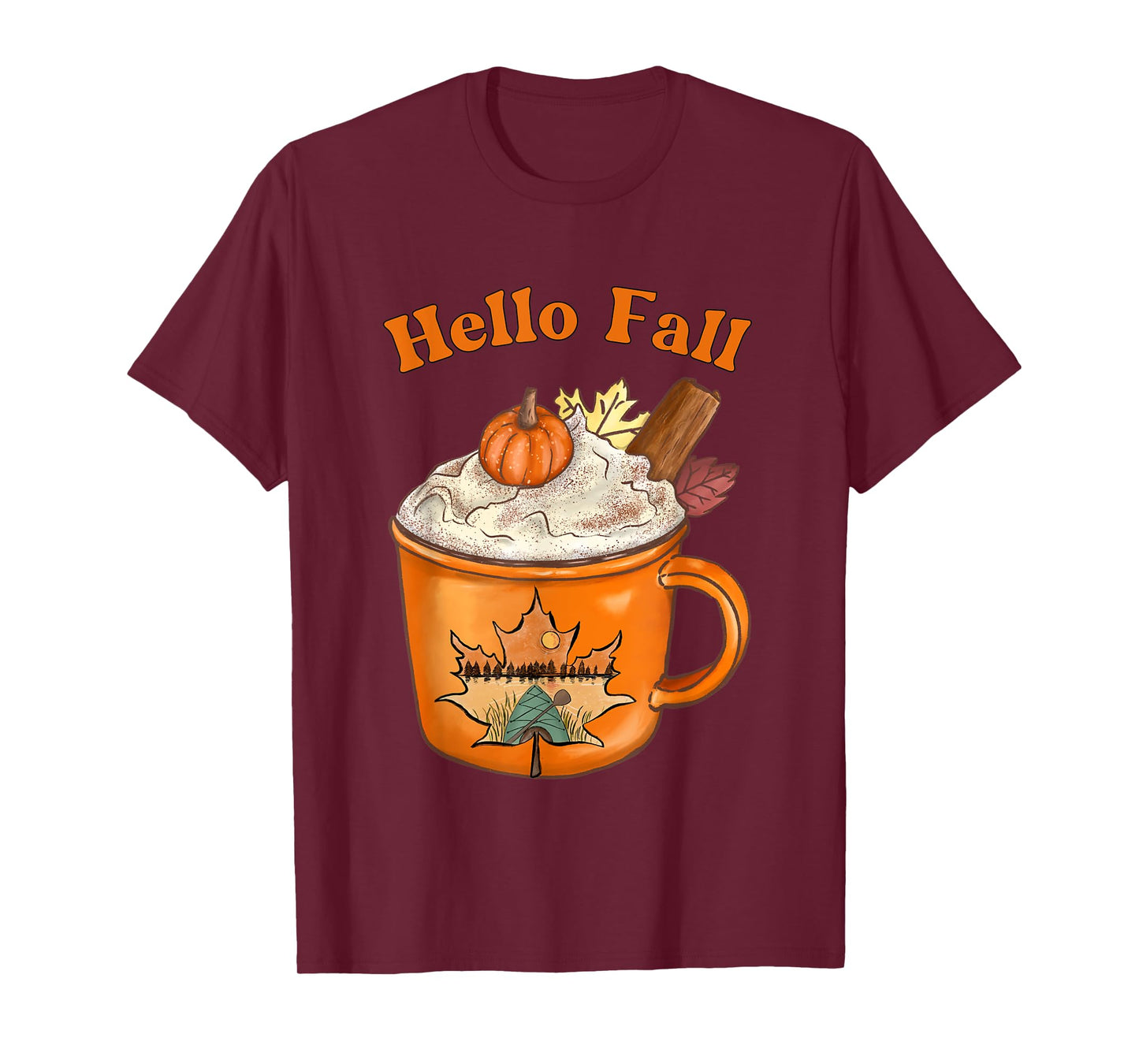 Cute Fall Hello Fall Pumpkin Spice Fall Leaves Outdoors T-Shirt