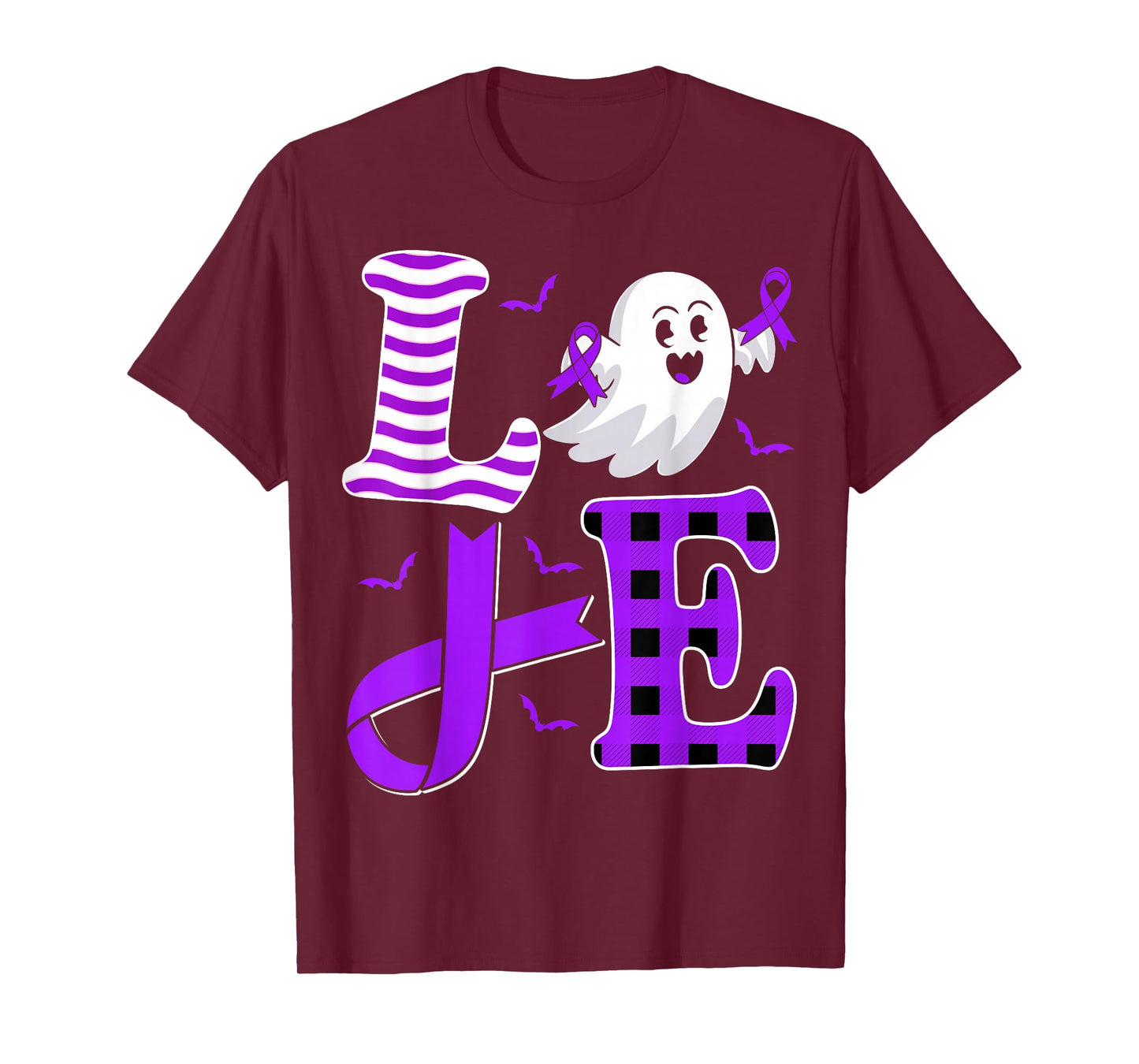 Halloween Pancreatic Cancer Awareness Love Purple Ribbon T-Shirt