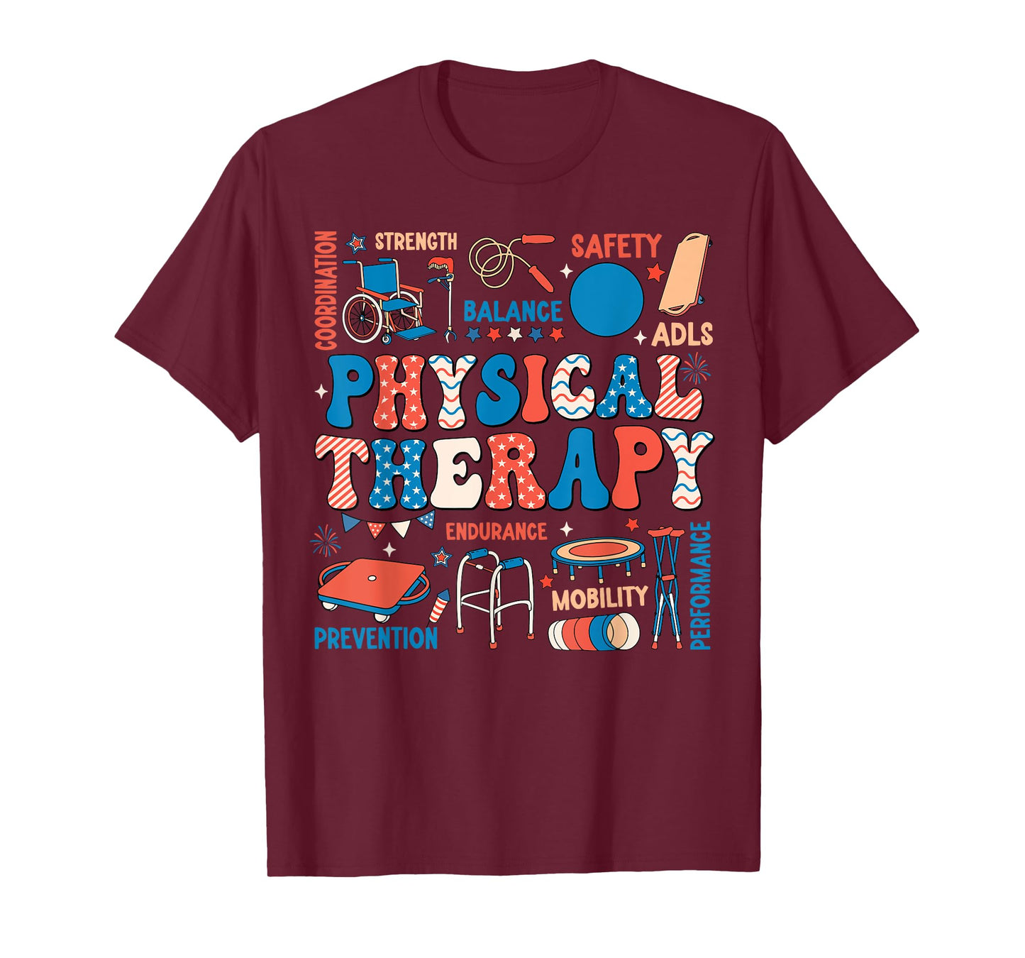 Retro Physical Therapy 4th Of July PT PTA Physical Therapist T-Shirt for Women Men