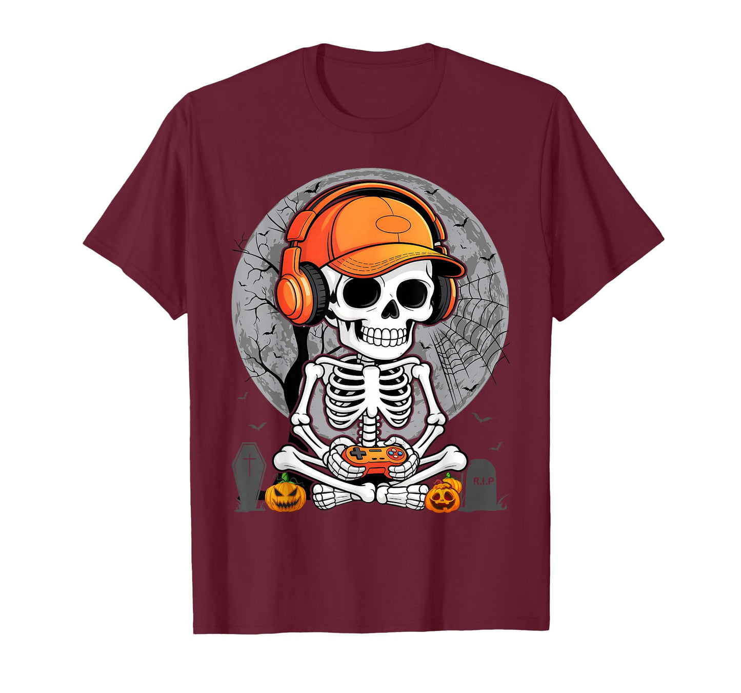 Halloween Skeleton Gamer Video Gaming Boys Men Kids Teens T-Shirt