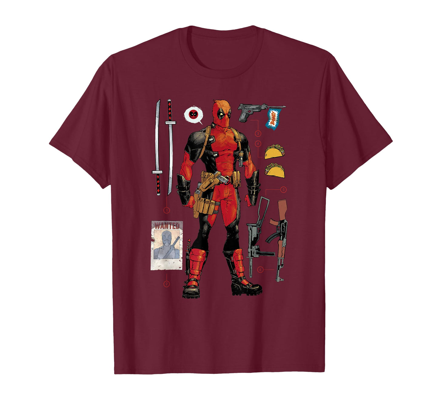 Marvel Deadpool Weapons & Accessories Collection Comic Icon T-Shirt