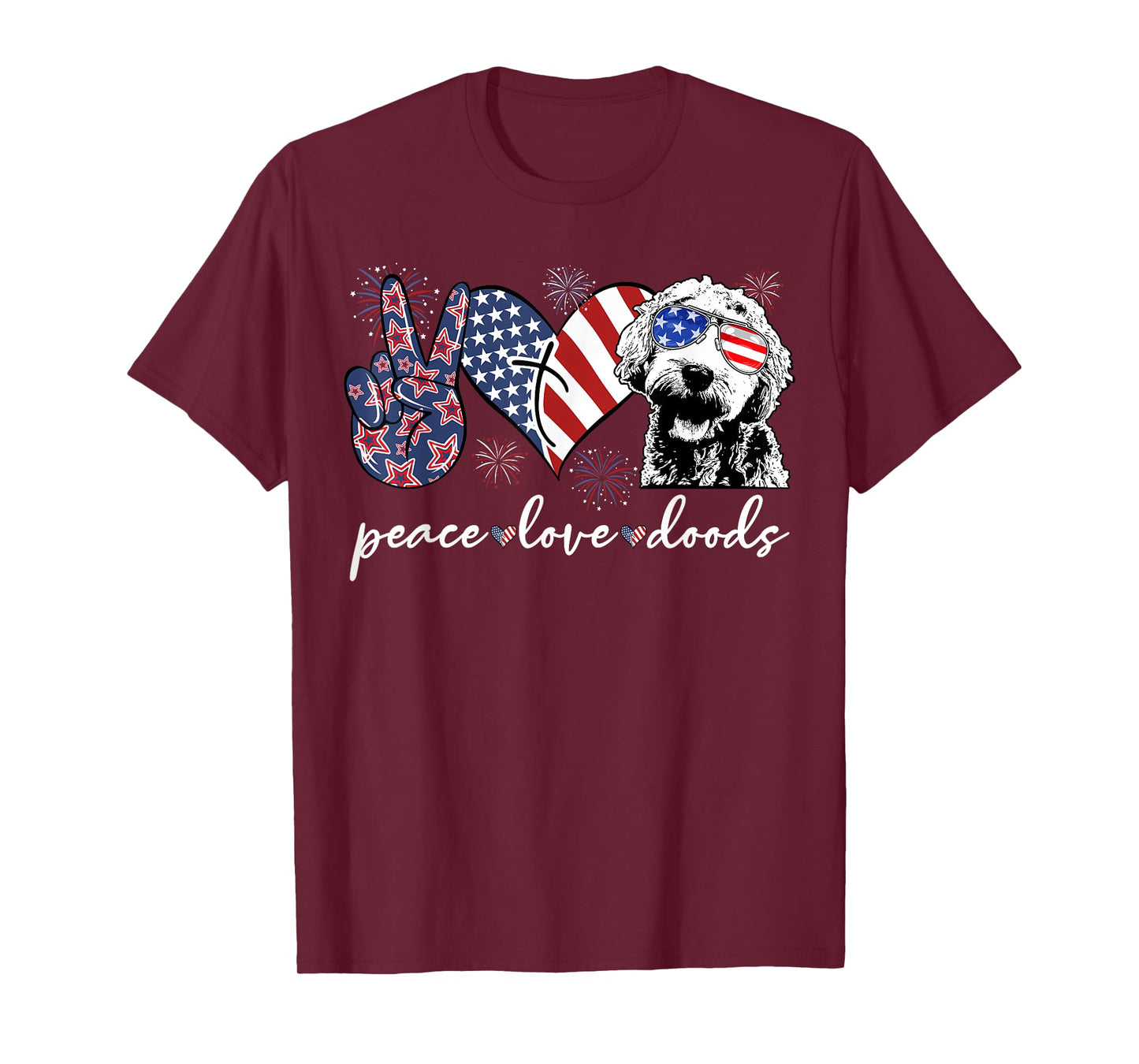 Peace Love Doods Goldendoodle USA Flag Doodle 4th of July T-Shirt for Women Men