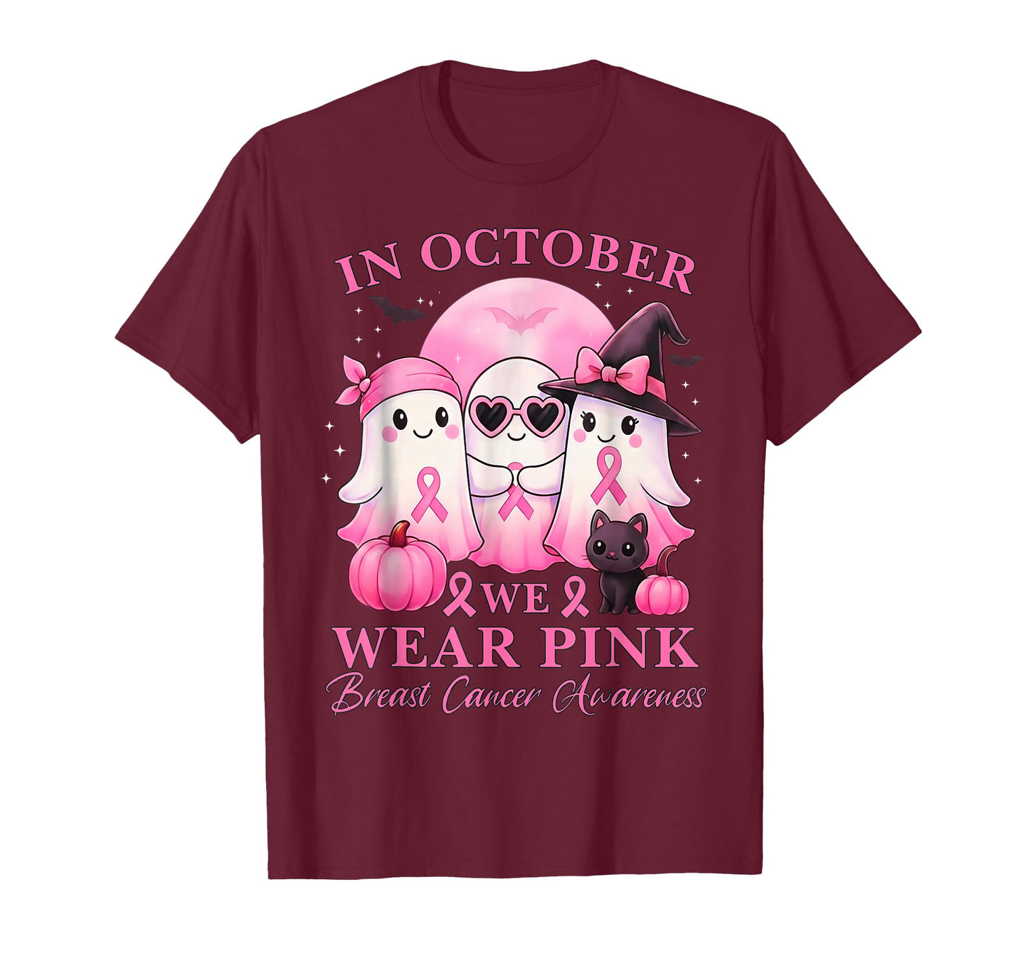 in October We Wear Pink Ghost Squad Breast Cancer Awareness T-Shirt