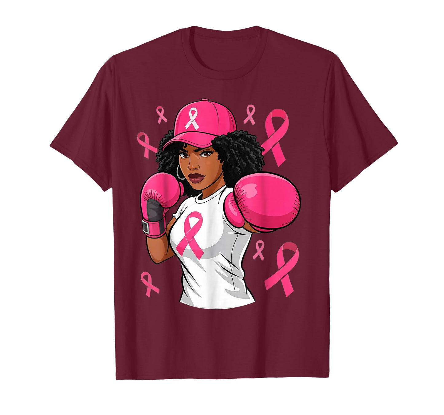 Women Black African American Breast Cancer Afro Pink Ribbon T-Shirt