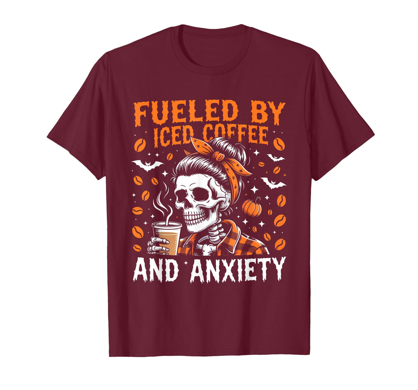 Fueled by Iced Coffee and Anxiety Funny Coffee Halloween T-Shirt
