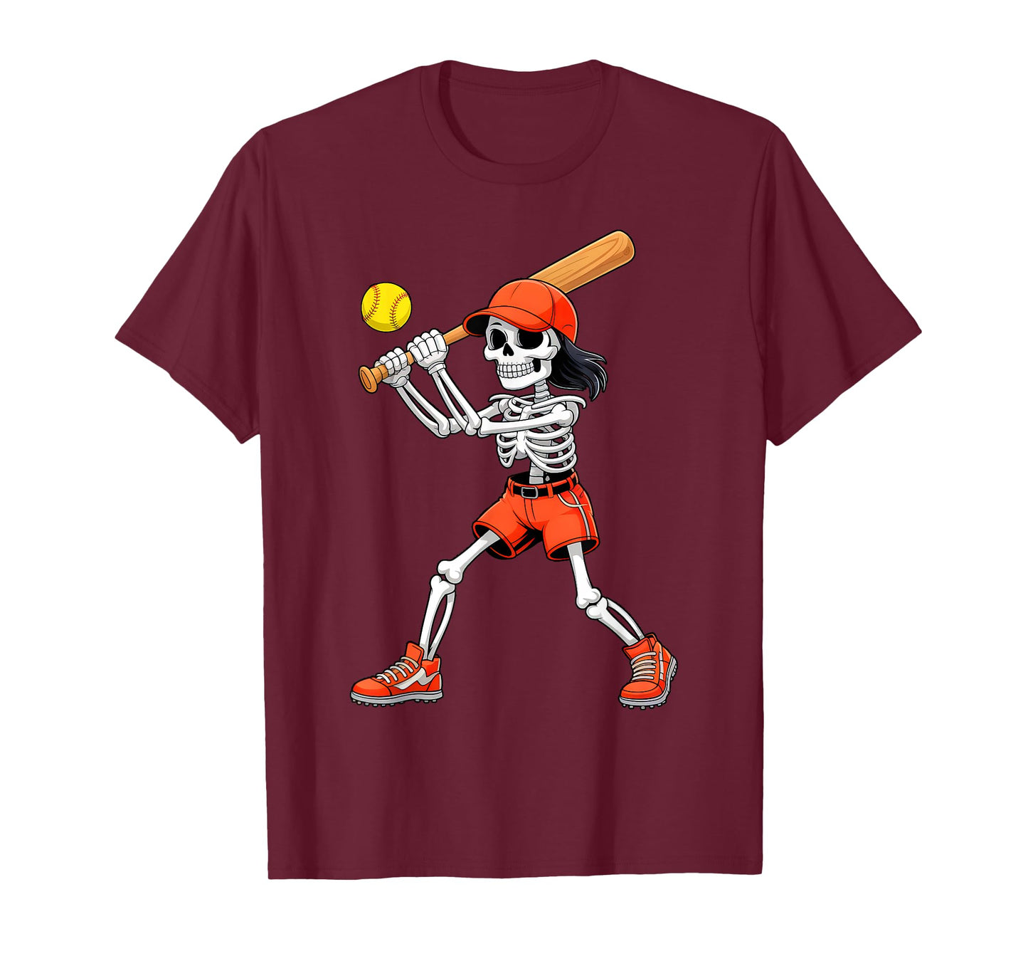 Funny Skeleton Play Softball Halloween Costume Boys Men Kids T-Shirt