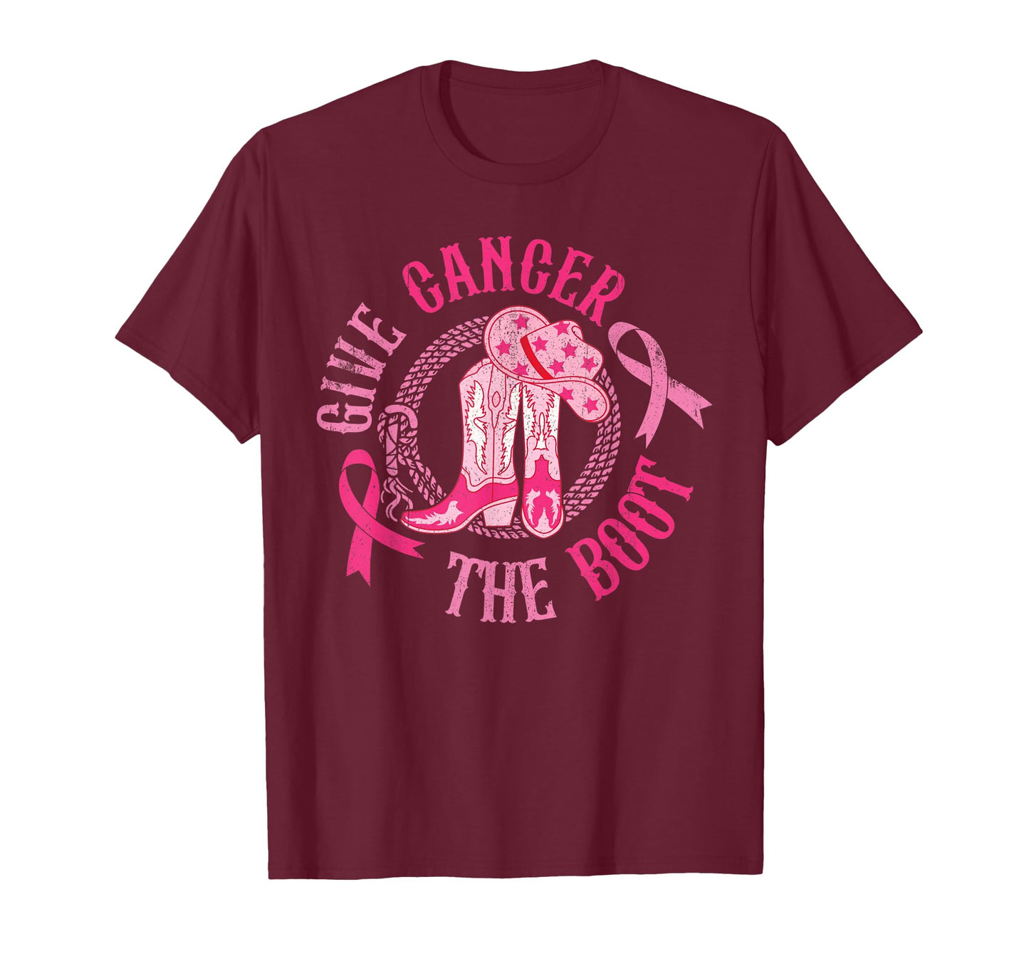 Give Breast Cancer The Boot Cowgirl Cancer Awareness Ribbon T-Shirt