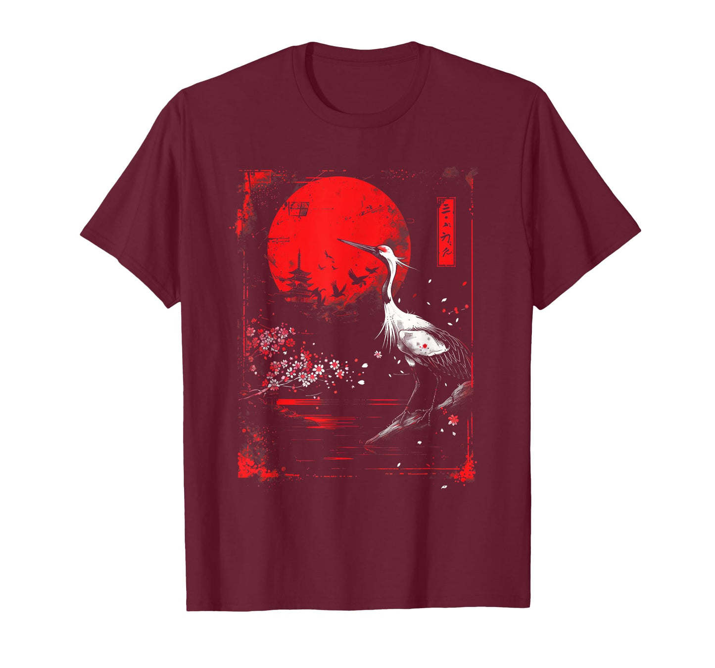 Anime Japanese Goth Cyberpunk City Crane Japan Red Art T-Shirt