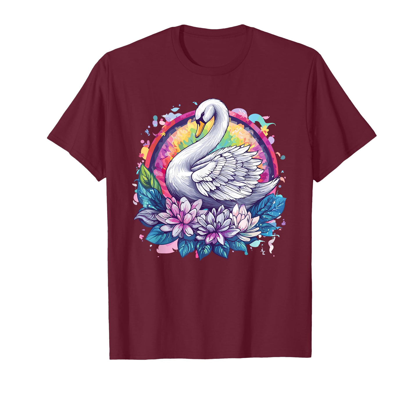 Swan With Floral Rainbow Elegance T-Shirt