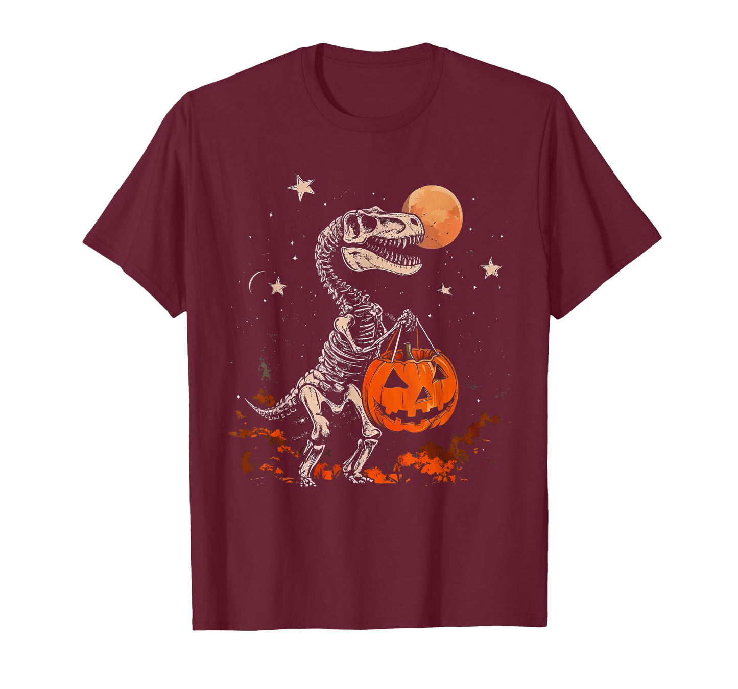 Halloween Dinosaur Skeleton T rex Pumpkin Moon Spooky Season T-Shirt