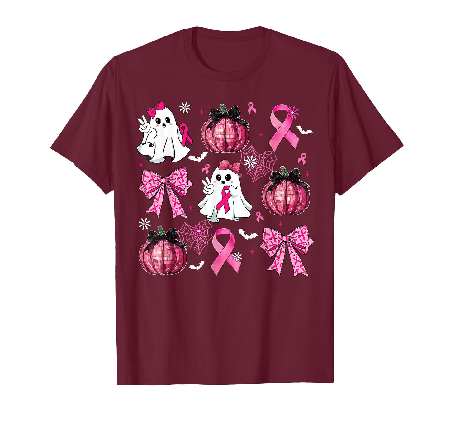 Halloween Pink Ghost Disco Pumpkin Bow Breast Cancer Girls T-Shirt